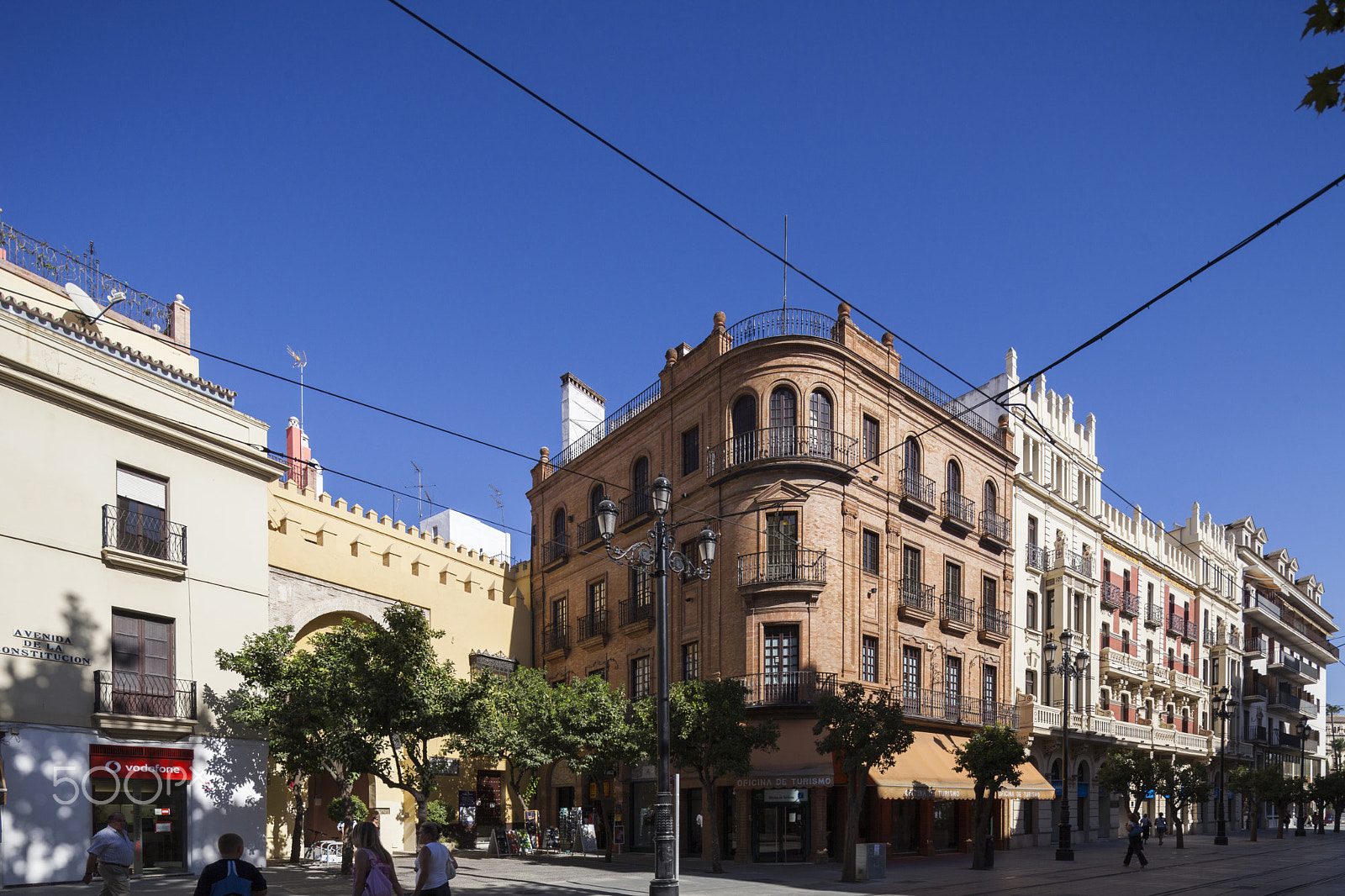 Canon TS-E 17mm F4L Tilt-Shift sample photo. Avenida de la constitucion street, seville, spain. in the middle, in red brick, the building of... photography