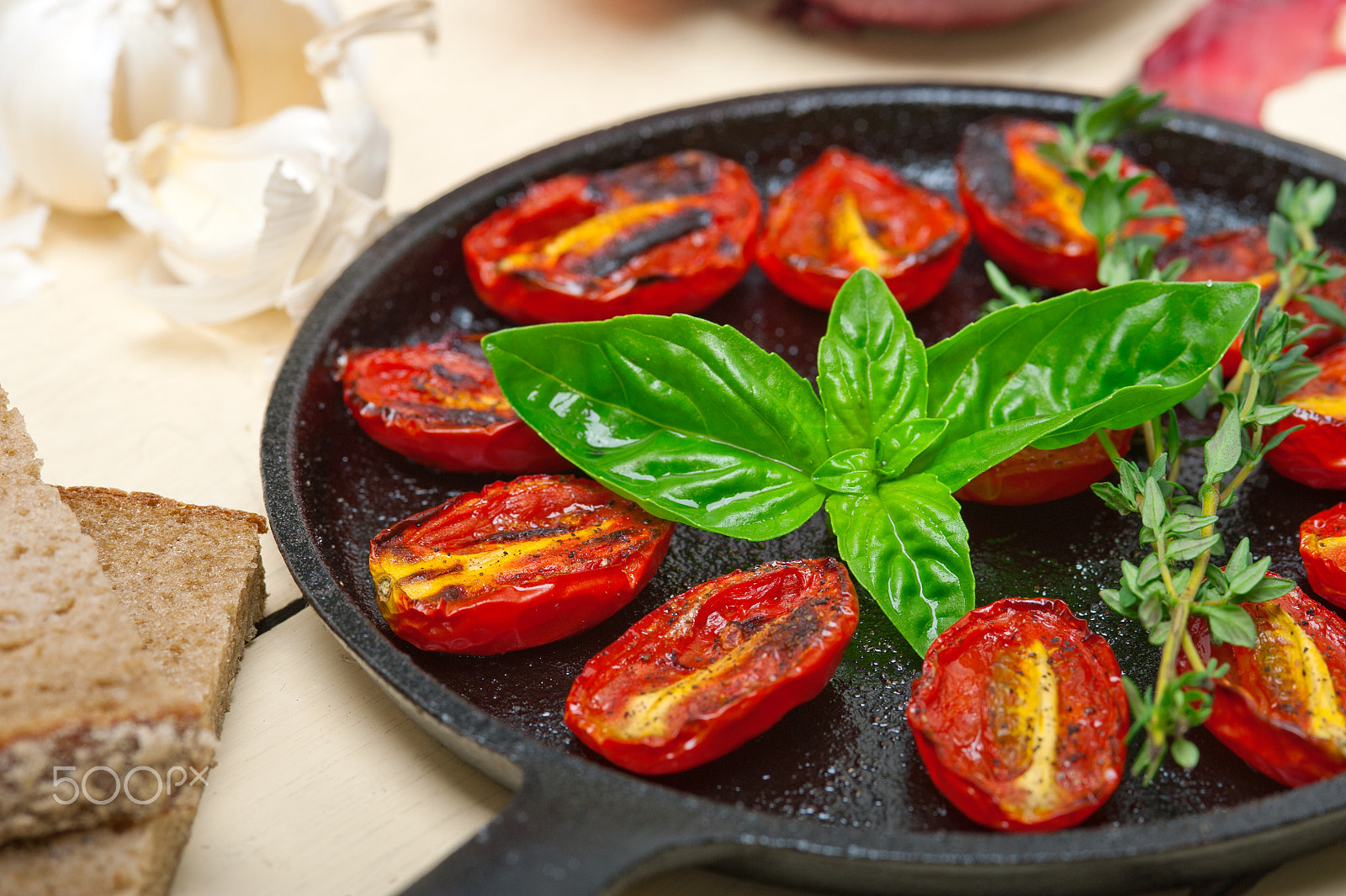 Nikon D700 + AF Micro-Nikkor 105mm f/2.8 sample photo. Baked cherry tomatoes with basil and thyme photography