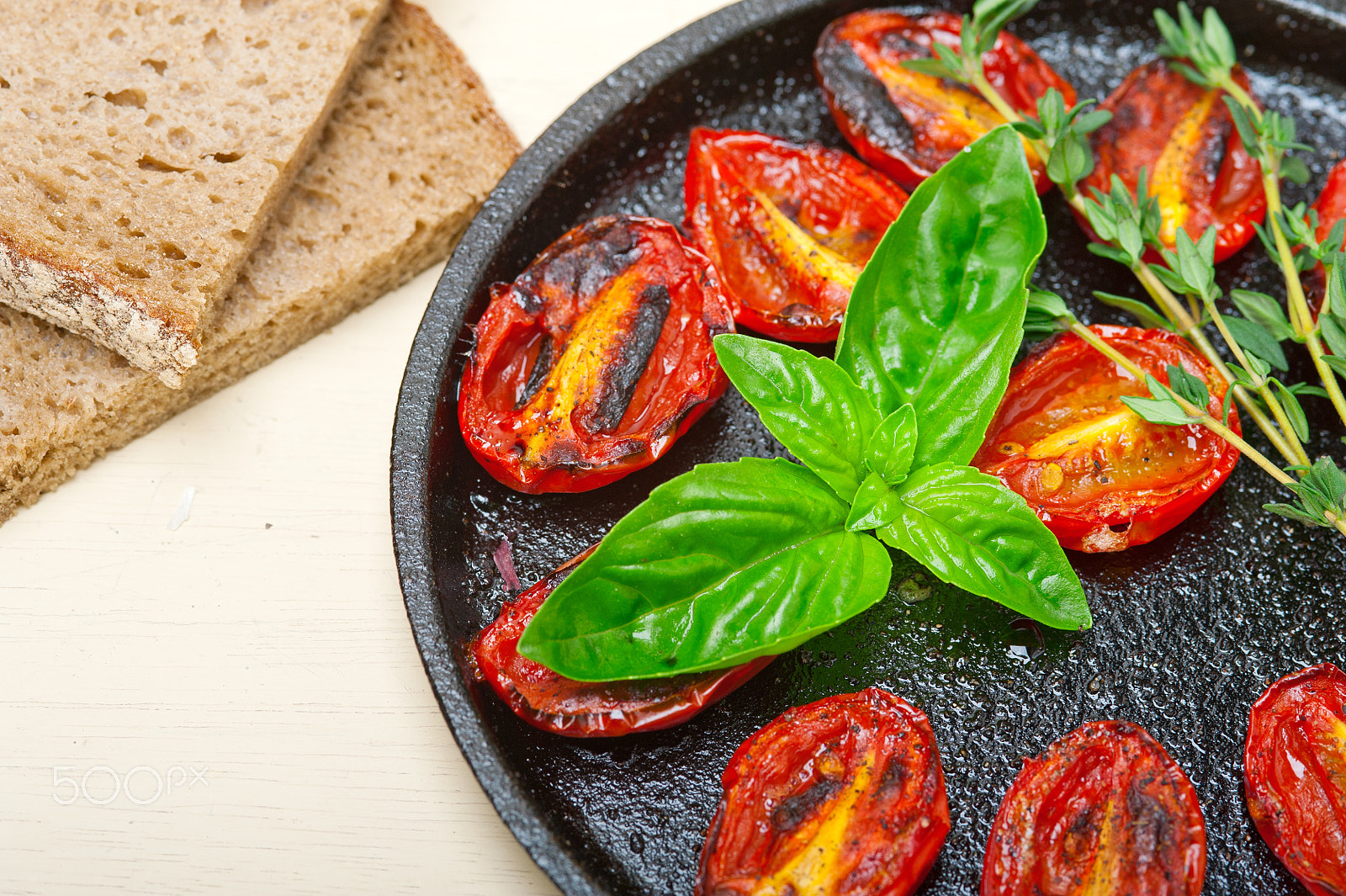 Nikon D700 + AF Micro-Nikkor 105mm f/2.8 sample photo. Baked cherry tomatoes with basil and thyme photography