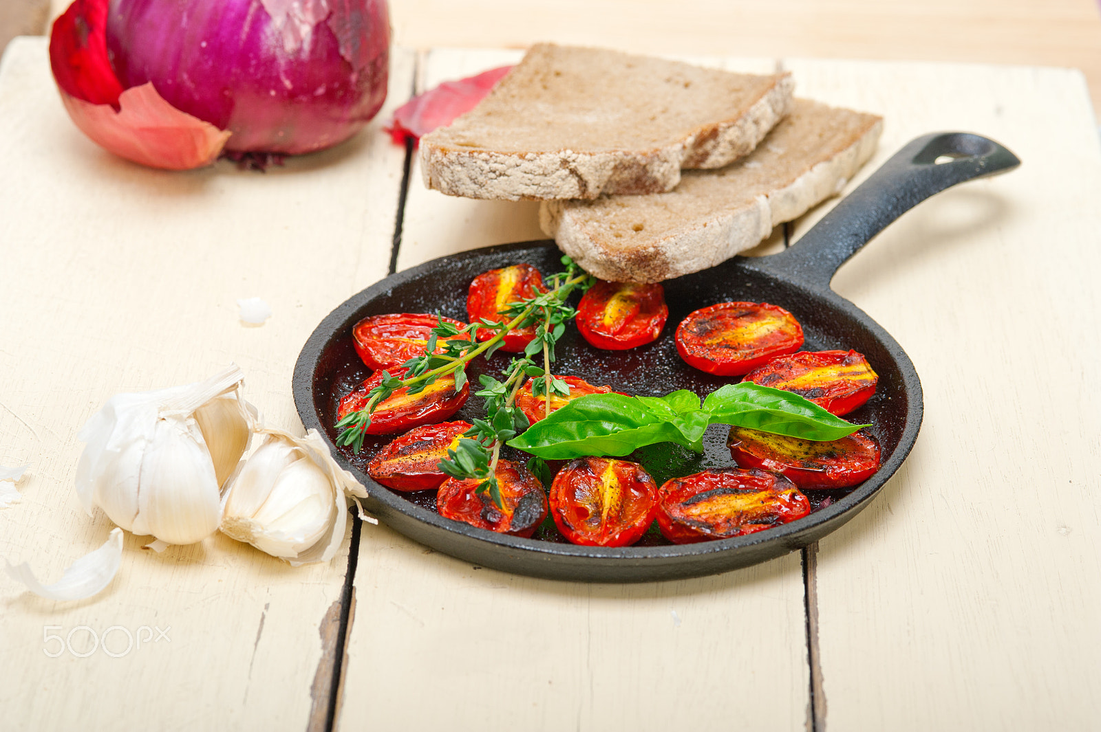 Nikon D700 + AF Micro-Nikkor 105mm f/2.8 sample photo. Baked cherry tomatoes with basil and thyme photography
