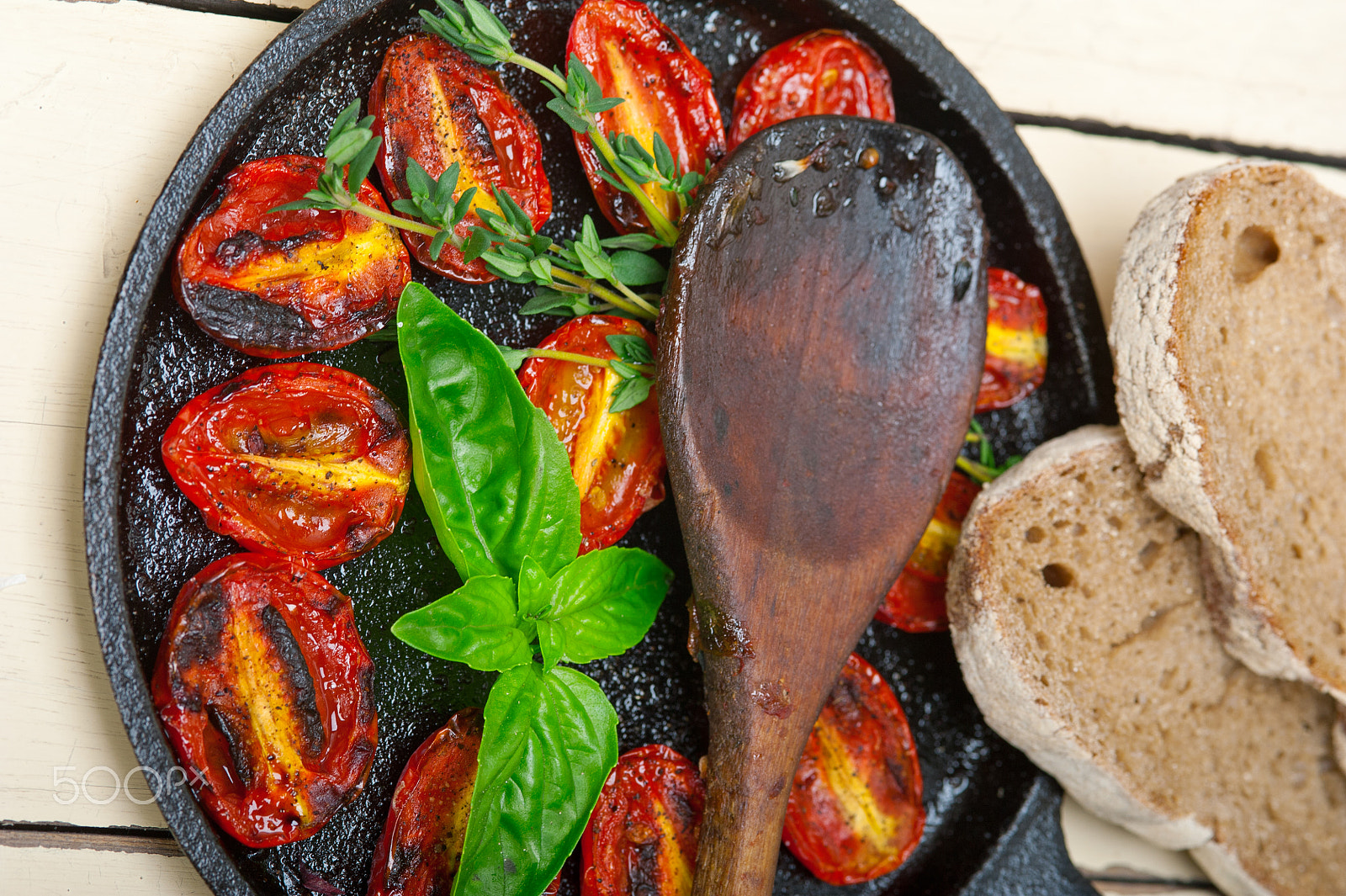 Nikon D700 + AF Micro-Nikkor 105mm f/2.8 sample photo. Baked cherry tomatoes with basil and thyme photography