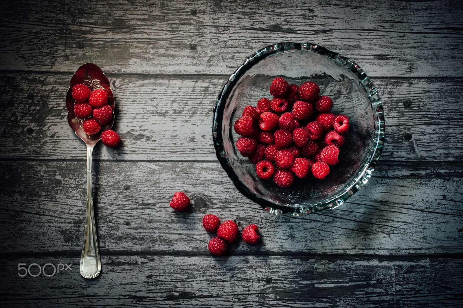 Sony a99 II + Sigma 30mm F1.4 EX DC HSM sample photo. Raspberries with glass bowl and serving spoon photography