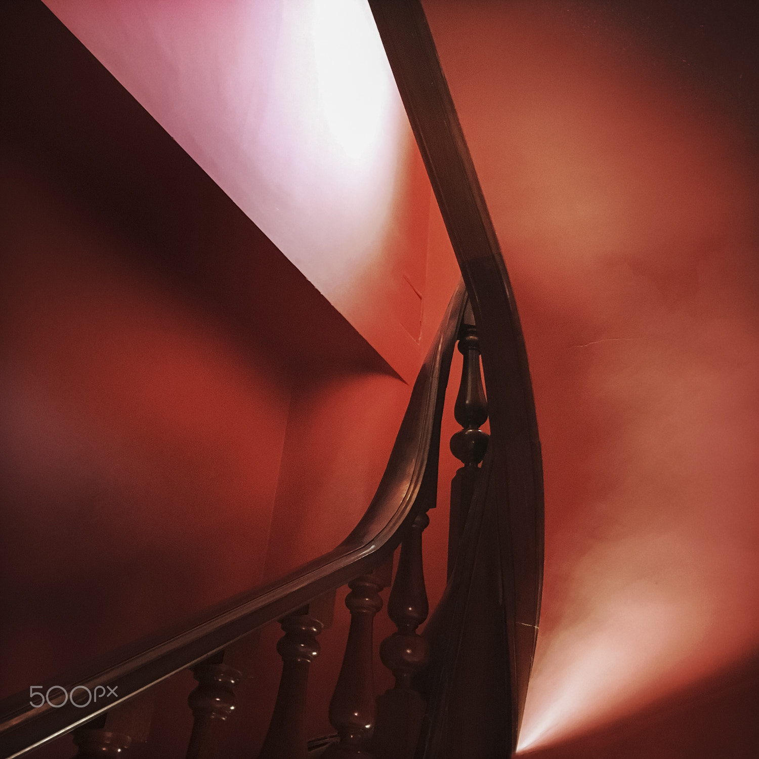 Hipstamatic 313 + iPhone 6s back camera 4.15mm f/2.2 sample photo. Red staircase photography