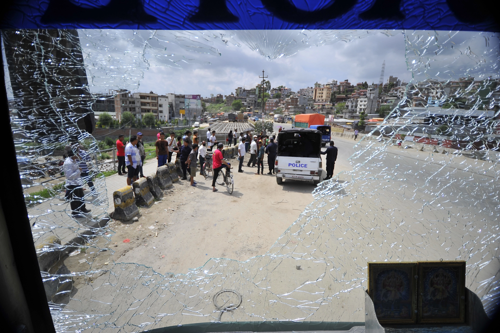 Local Bus torched by CPN Maoist cadres at Kathmandu, Nepal