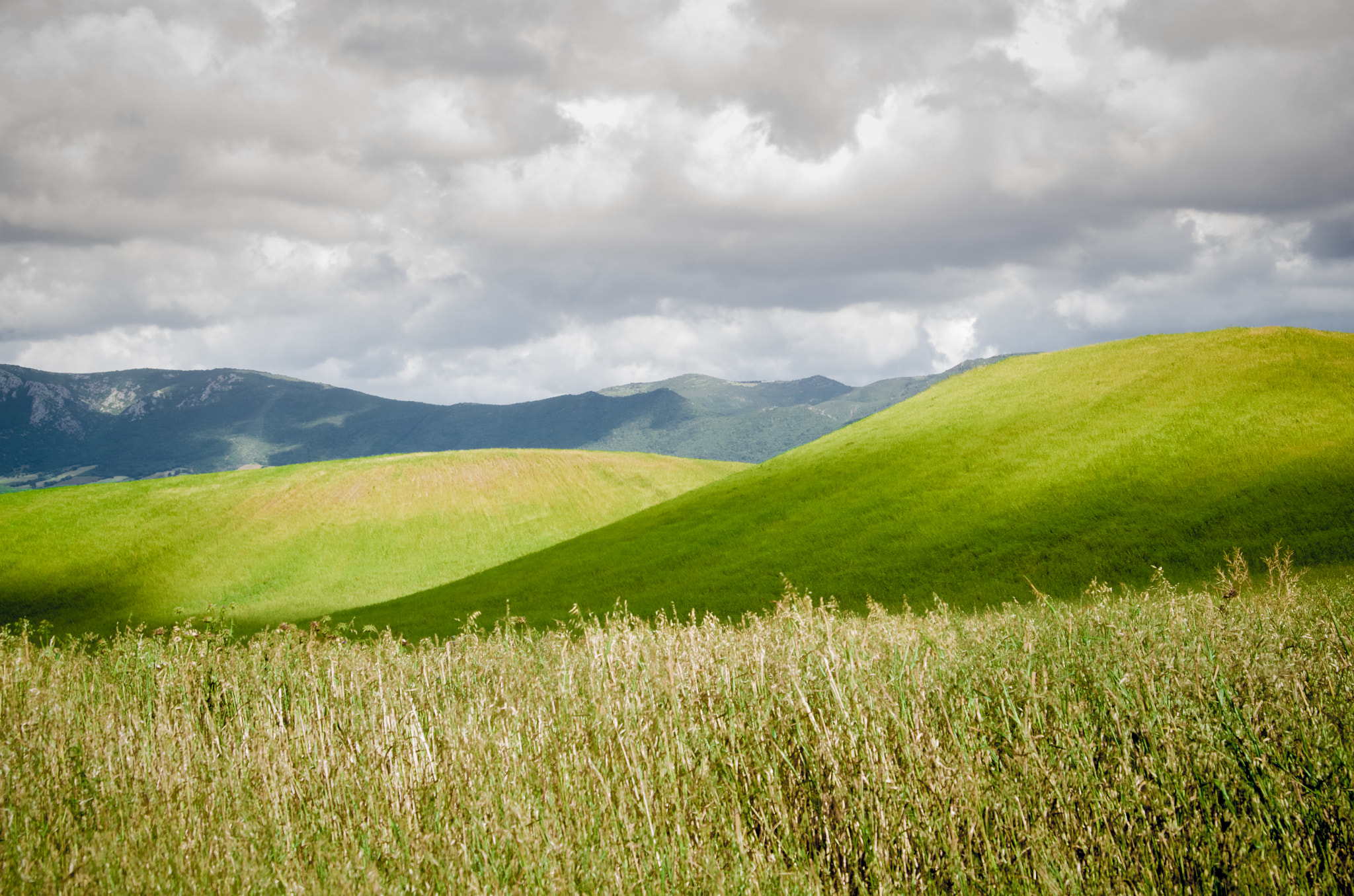 Pentax K-30 + smc PENTAX-F 35-105mm F4-5.6 sample photo. Tender green hills and cloudy sky photography