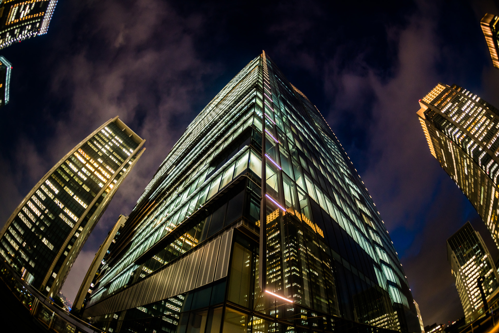 Sony a7R II + Sony 16mm F2.8 Fisheye sample photo. Skyscrapers around tokyo photography