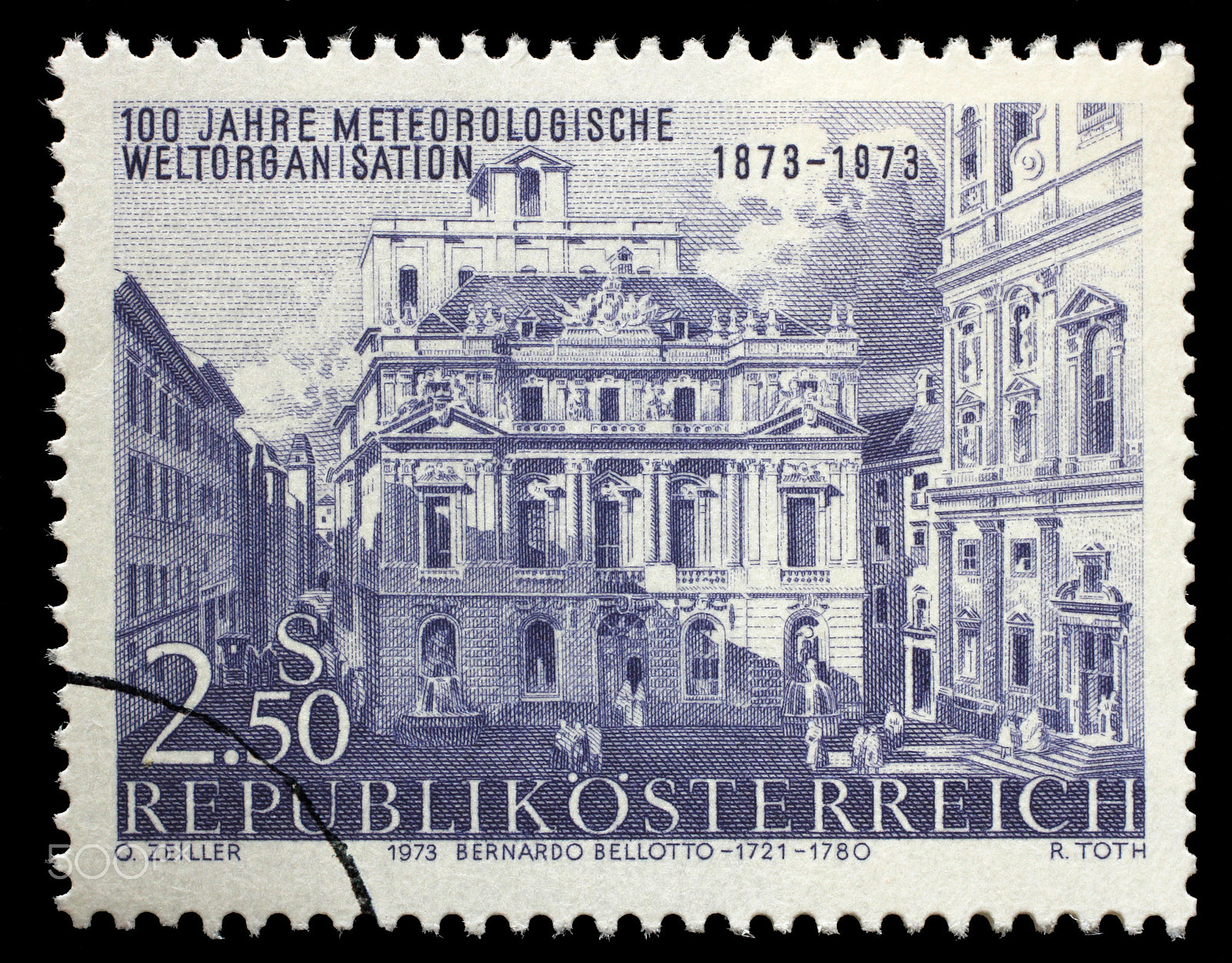 Canon EOS 60D + Canon EF 50mm F2.5 Macro sample photo. Stamp printed in the austria shows academy of science, by canaletto, vienna, centenary of... photography