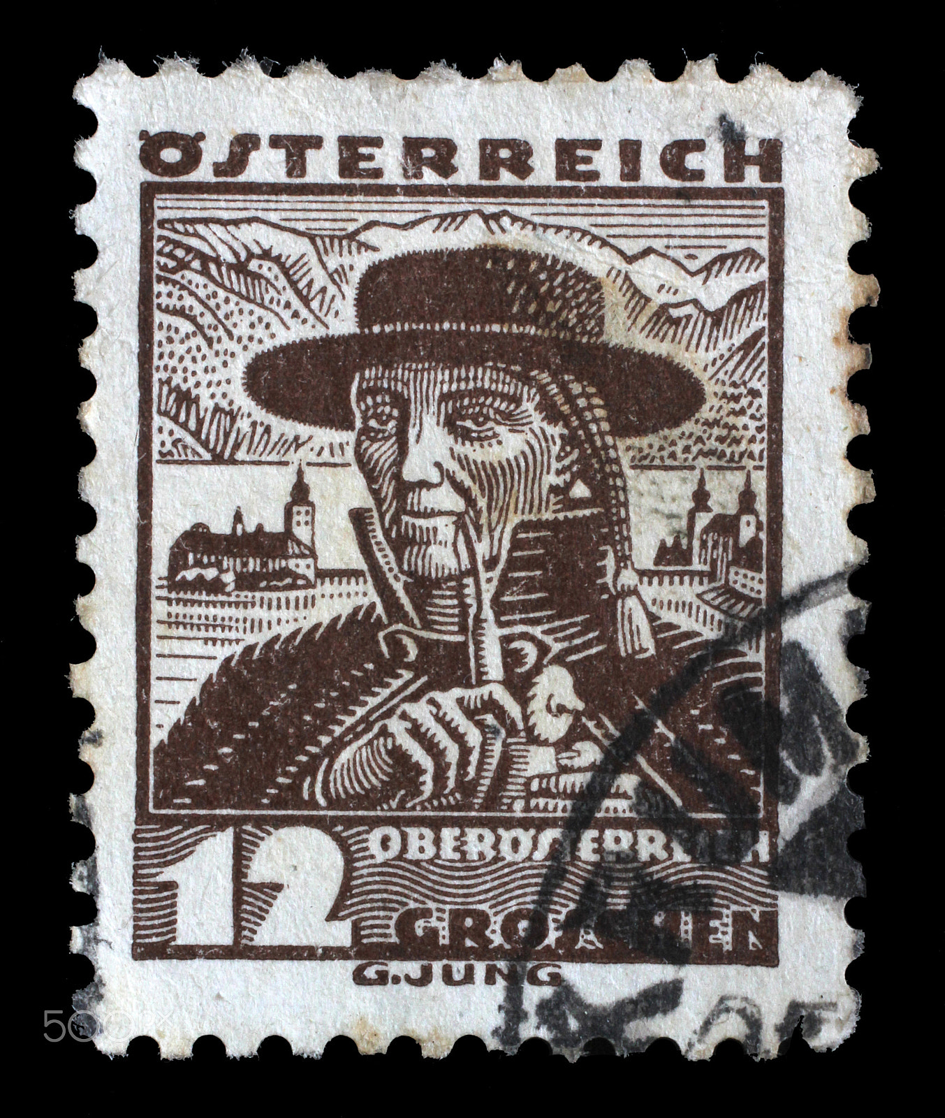 Canon EOS 60D + Canon EF 50mm F2.5 Macro sample photo. Stamp printed by austria shows man from upper austria (oberosterreich), traditional folk costume photography