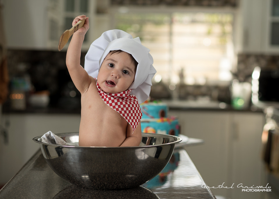 Nikon D810 + AF Nikkor 85mm f/1.8 sample photo. Baby chef photography