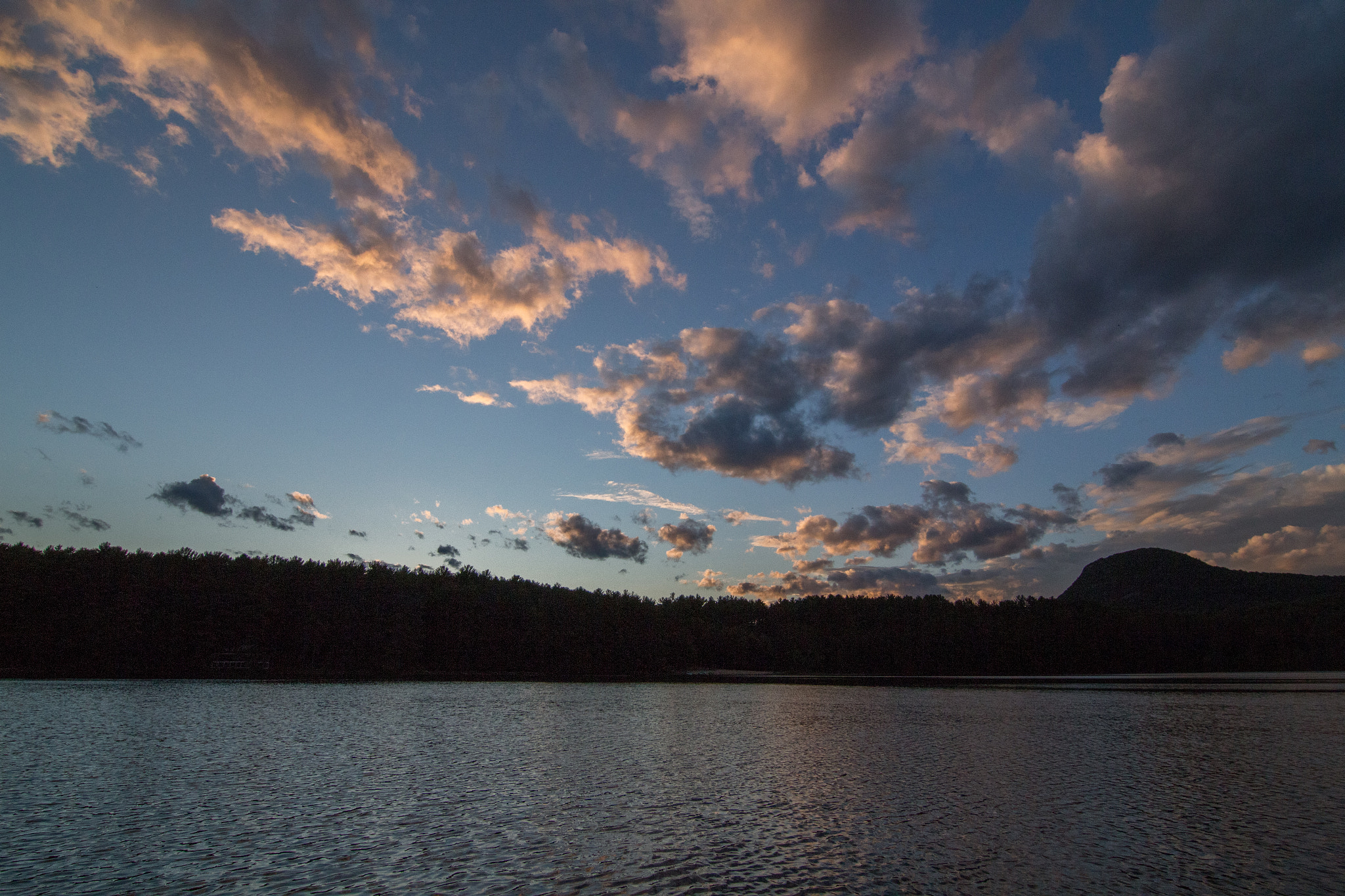 Canon EOS 100D (EOS Rebel SL1 / EOS Kiss X7) sample photo. End of day clouds over 4th lake, lake luzerne, adirondacks, ny photography