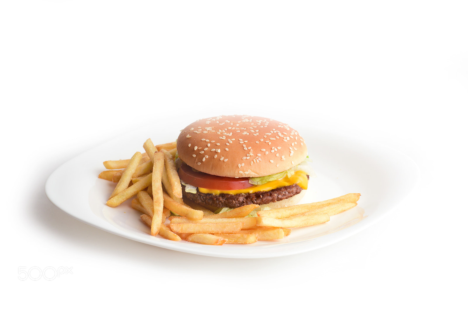 Nikon D810 + Nikon AF Nikkor 105mm F2D DC sample photo. Fresh tasty hamburger with fries on a white plate photography