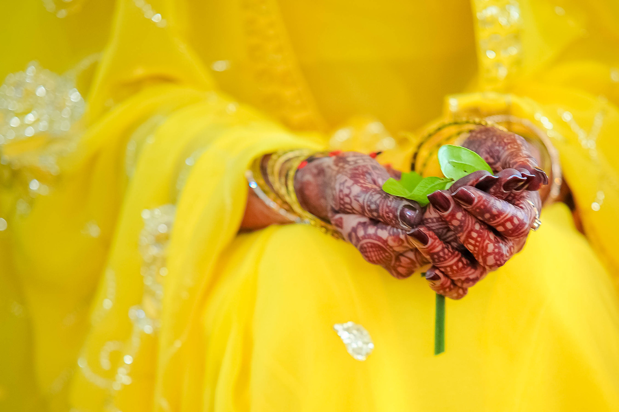Sigma 70-200mm F2.8 EX DG Macro HSM II sample photo. Indian wedding bride in the haldi ceremony photography
