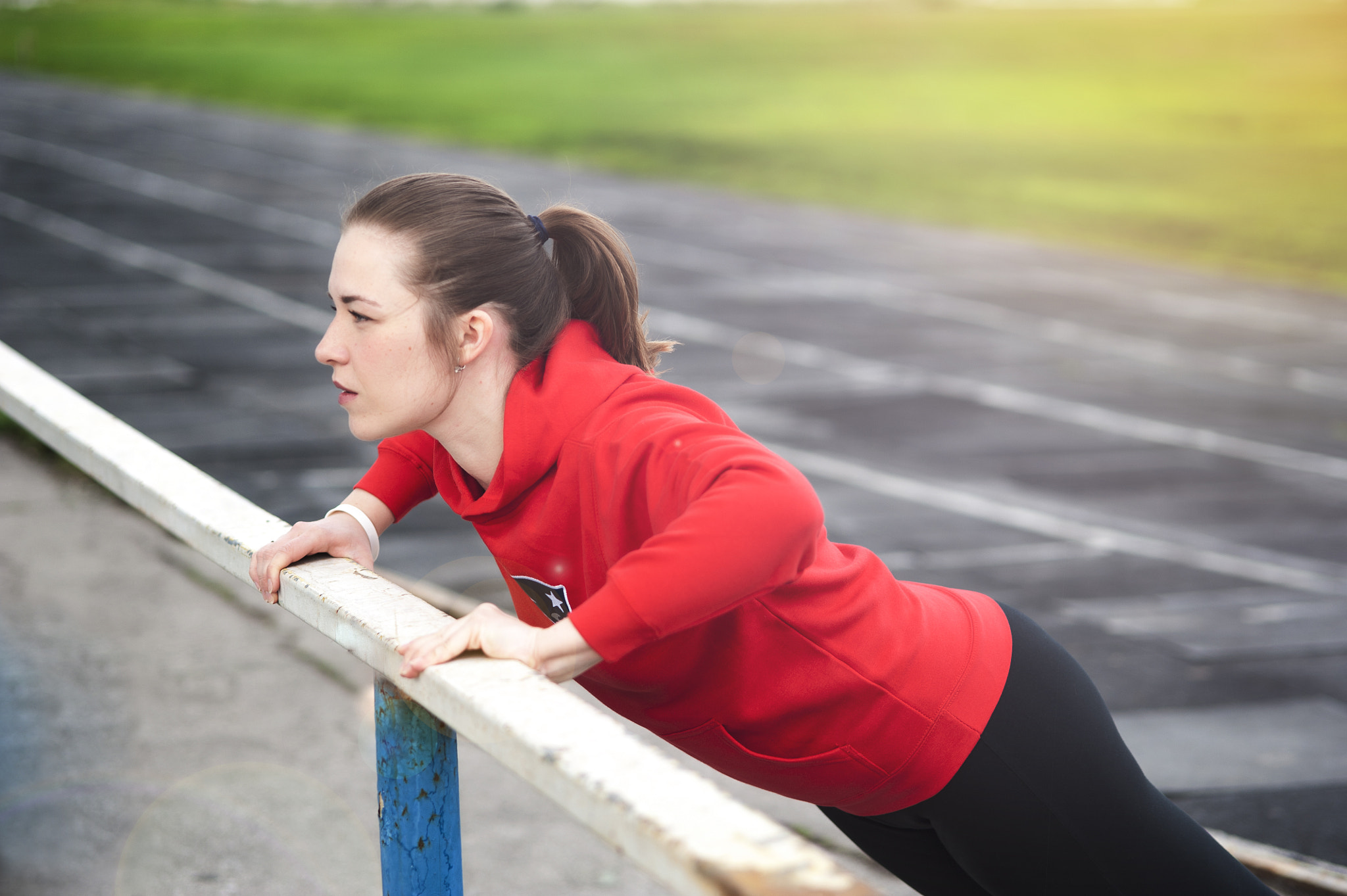 Nikon D700 + AF Micro-Nikkor 105mm f/2.8 sample photo. Strong woman doing push up outdoors photography