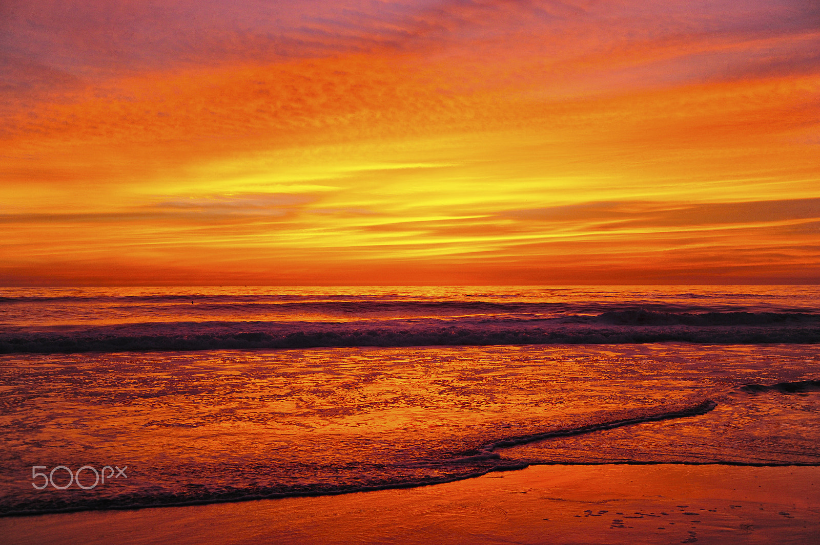 Nikon D3S sample photo. Fiery sunset in oceanside photography