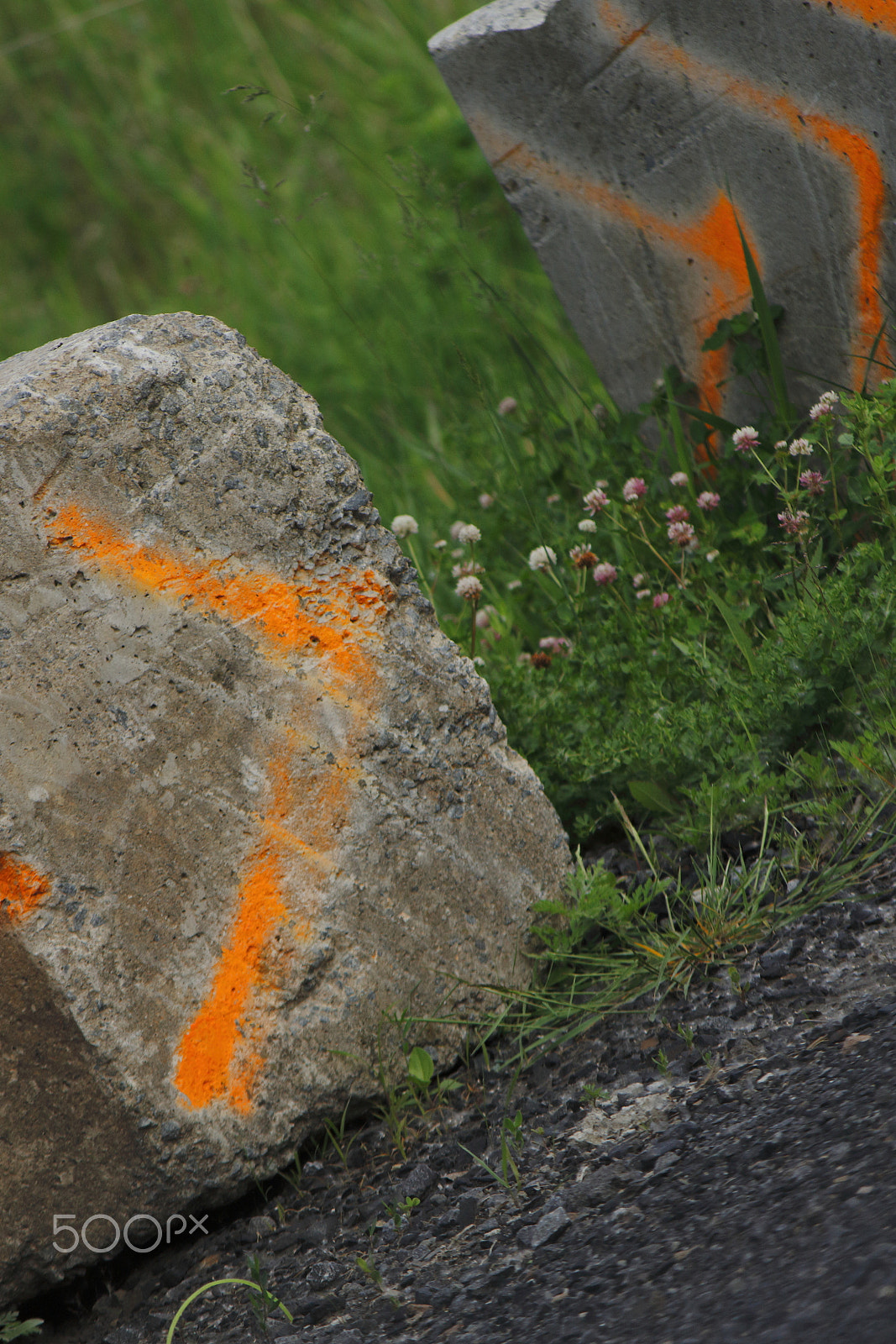 Canon EOS 100D (EOS Rebel SL1 / EOS Kiss X7) + Canon EF-S 55-250mm F4-5.6 IS sample photo. Orange spray paint strip on the rock. photography