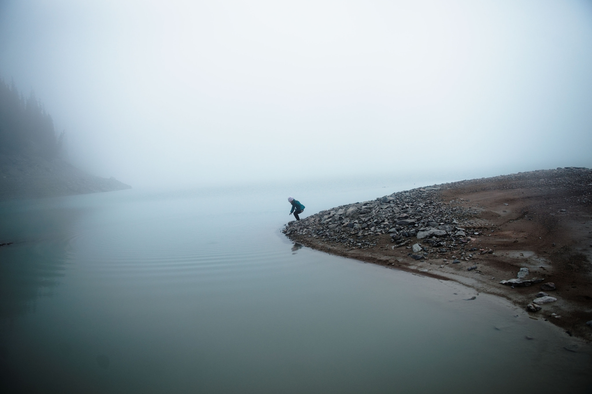 Sony Alpha DSLR-A900 sample photo. Lake. mist. stones. girl. photography