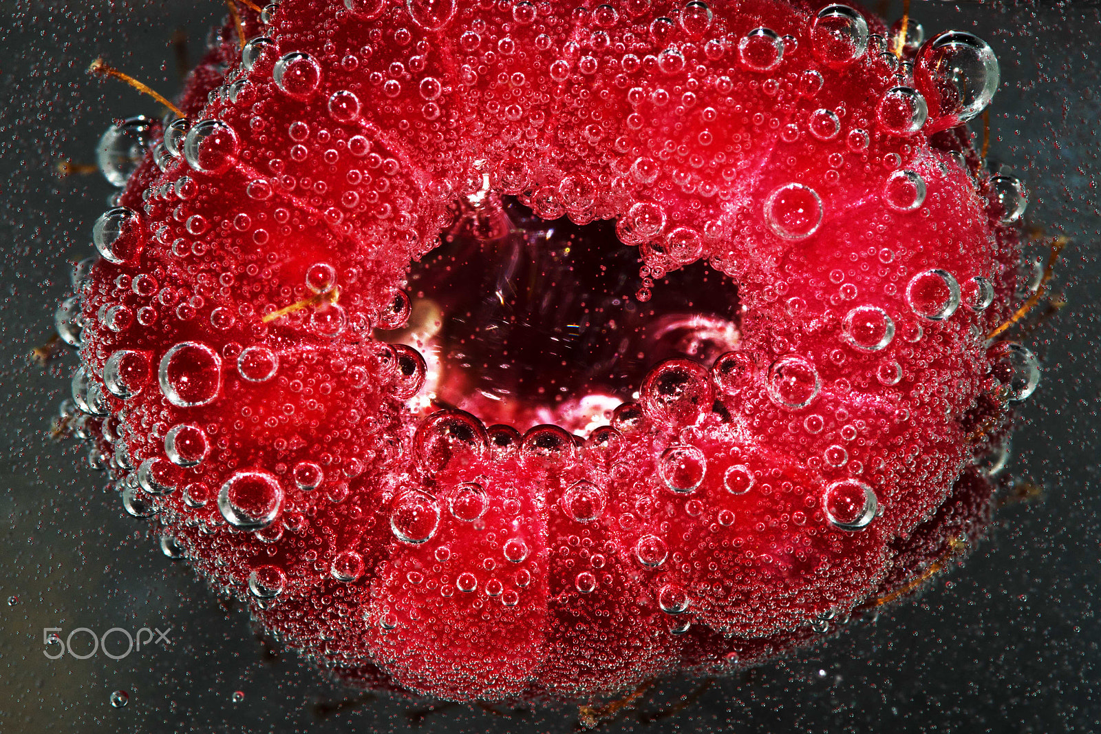 Pentax smc D-FA 100mm F2.8 Macro WR sample photo. Fresh raspberry with bubbles photography