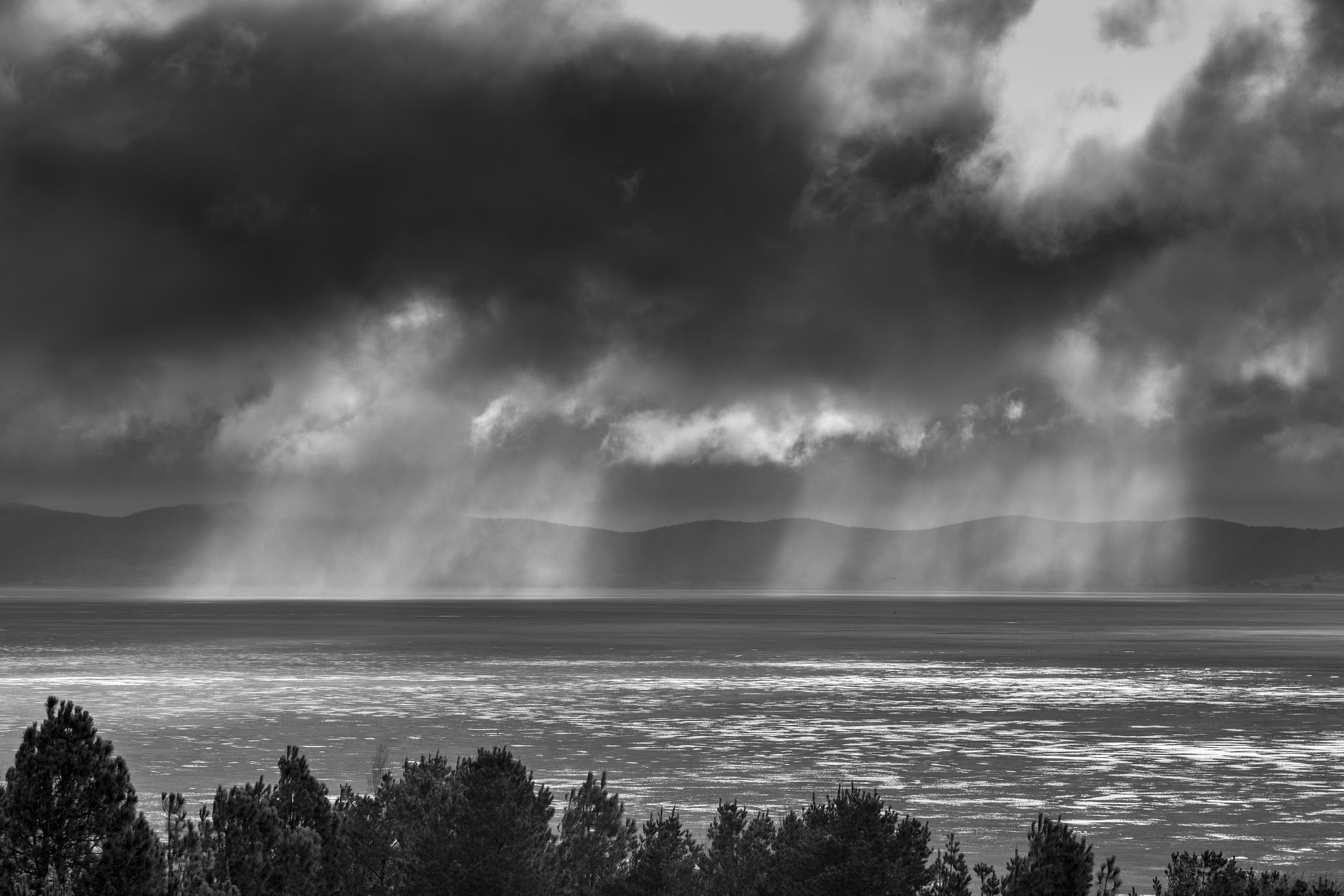 Canon EF 70-200mm F2.8L IS USM sample photo. Storm sweeping across lake george nsw australia photography