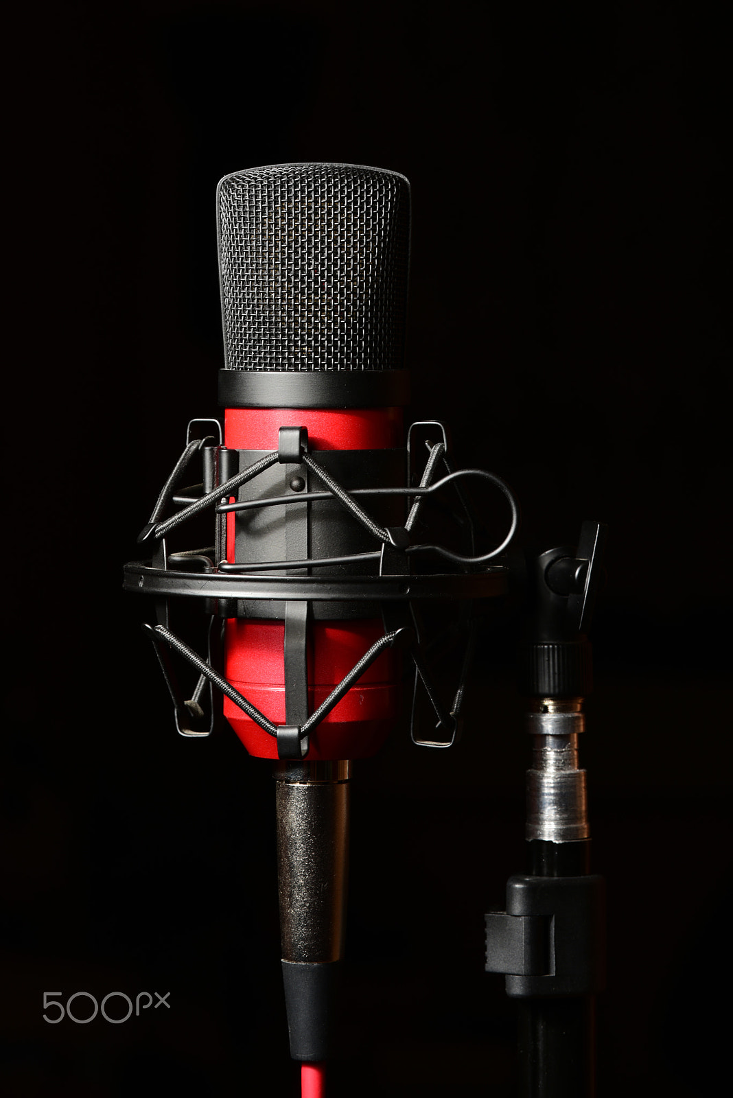 Sigma 150mm F2.8 EX DG OS Macro HSM sample photo. Recording studio red microphone with shock mount photography