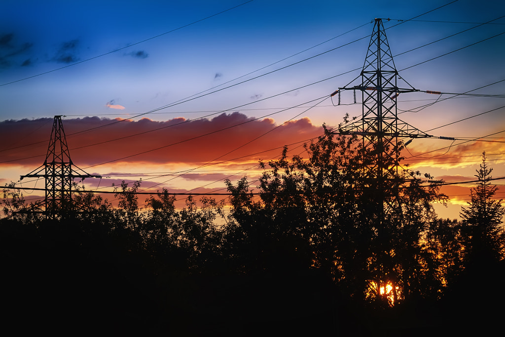 Sunset under power lines 2