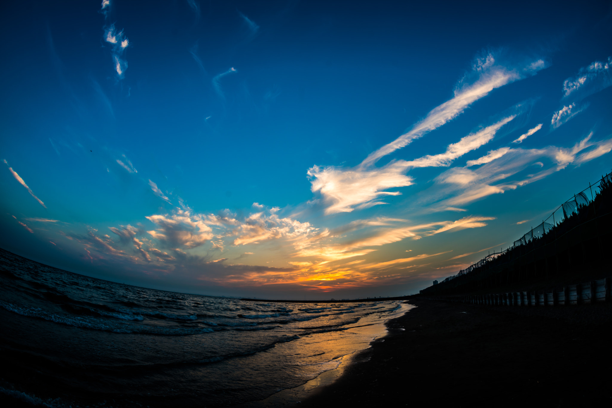 Sony a7R II + Sony 16mm F2.8 Fisheye sample photo. Senset beach photography