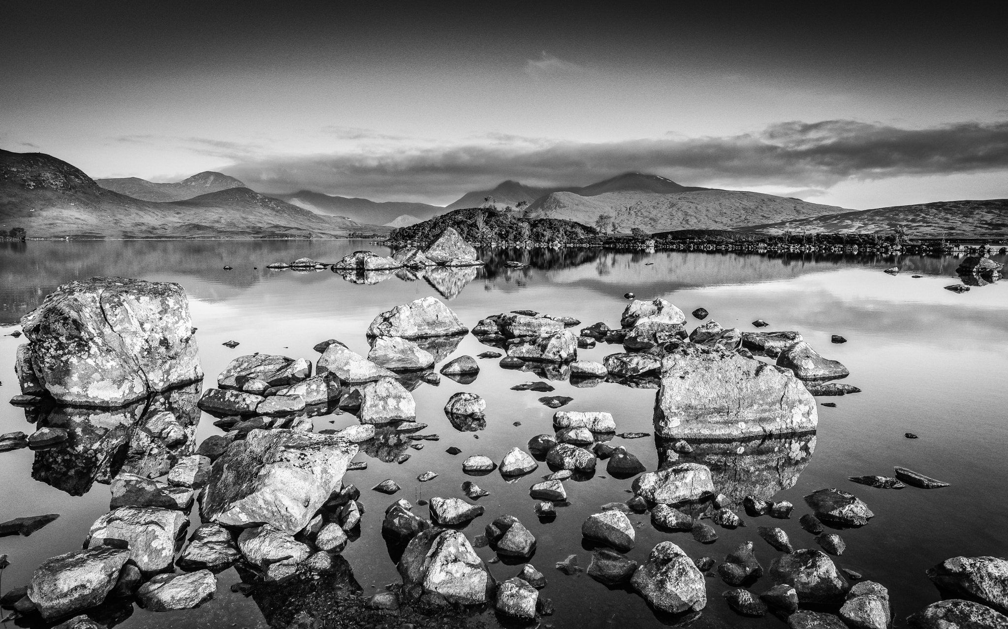 Nikon D800E + Nikon AF Nikkor 20mm F2.8D sample photo. Rocks on the loch photography