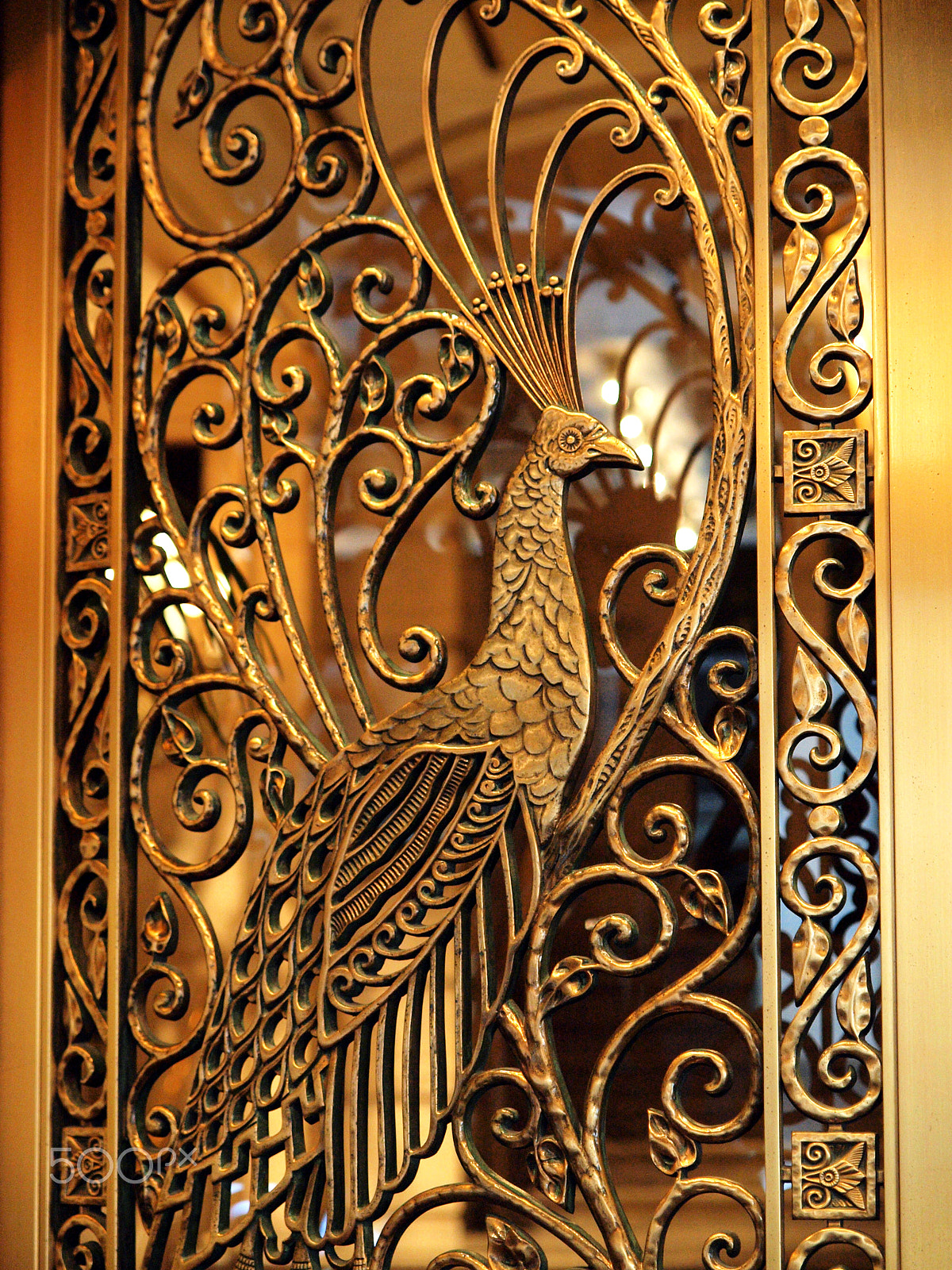 Olympus E-30 + OLYMPUS 14-54mm Lens sample photo. Art deco peacock door photography