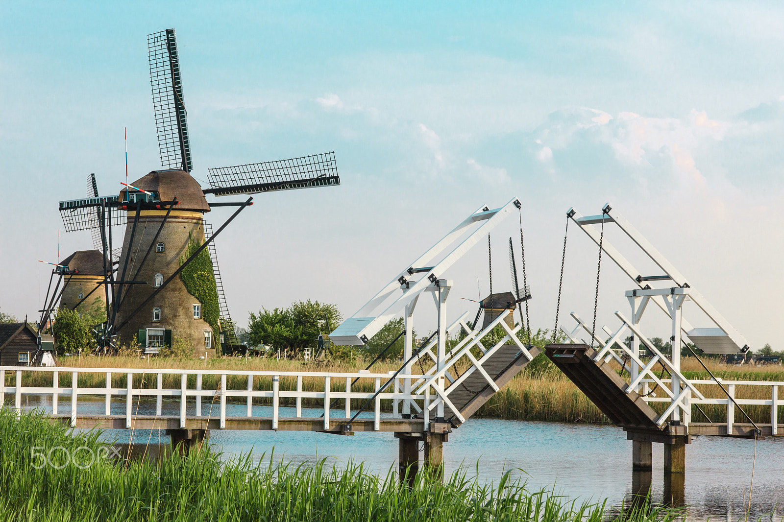 Canon EOS-1Ds Mark III + ZEISS Makro-Planar T* 100mm F2 sample photo. Beautiful traditional dutch windmills near the water channels with drawbridge photography