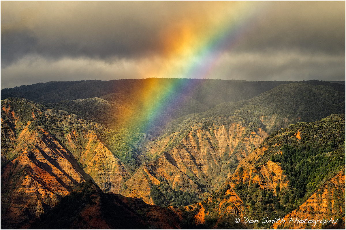 Sony a7R + Tamron SP 150-600mm F5-6.3 Di VC USD sample photo. Waimea canyon rainbow photography