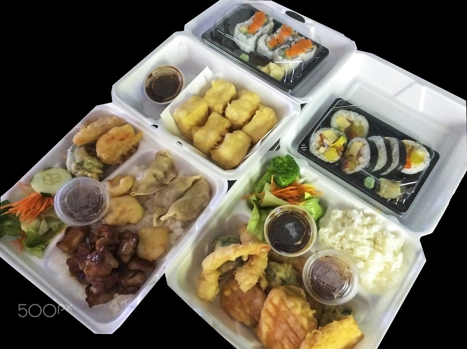 iPad Air back camera 3.3mm f/2.4 sample photo. Japanese food in foam boxes photography