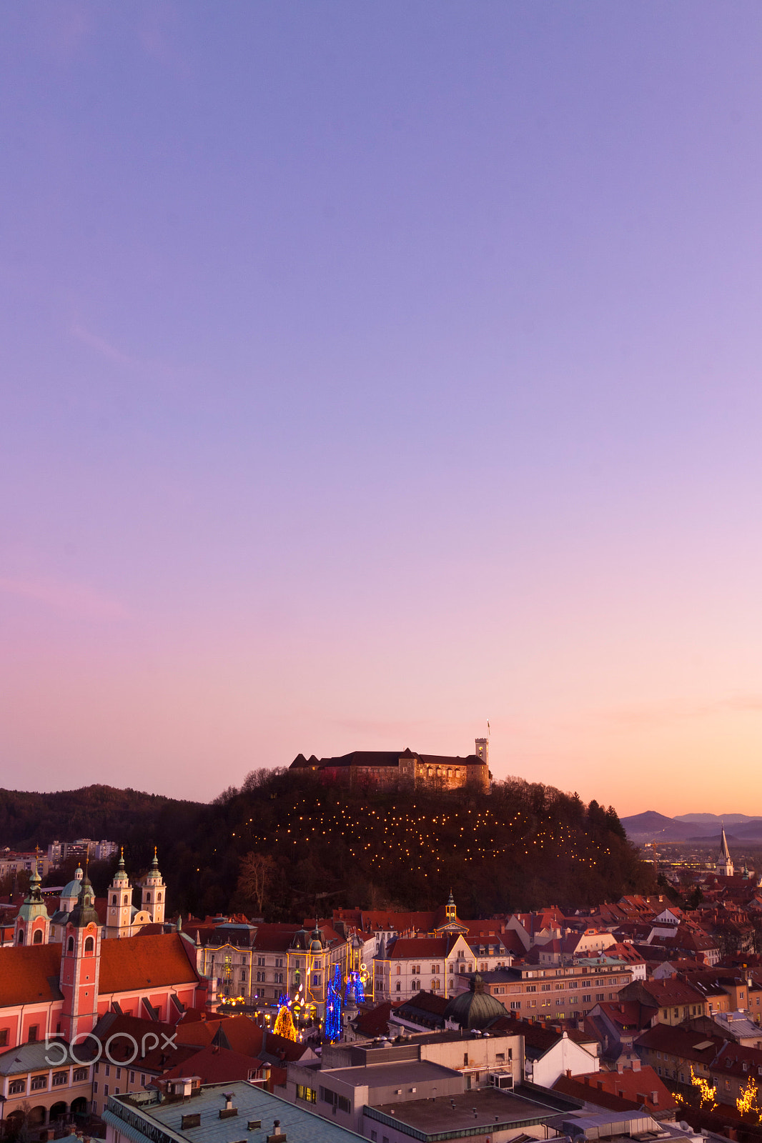 Canon EOS 50D + Sigma 18-50mm f/2.8 Macro sample photo. Panorama of ljubljana at dusk. photography