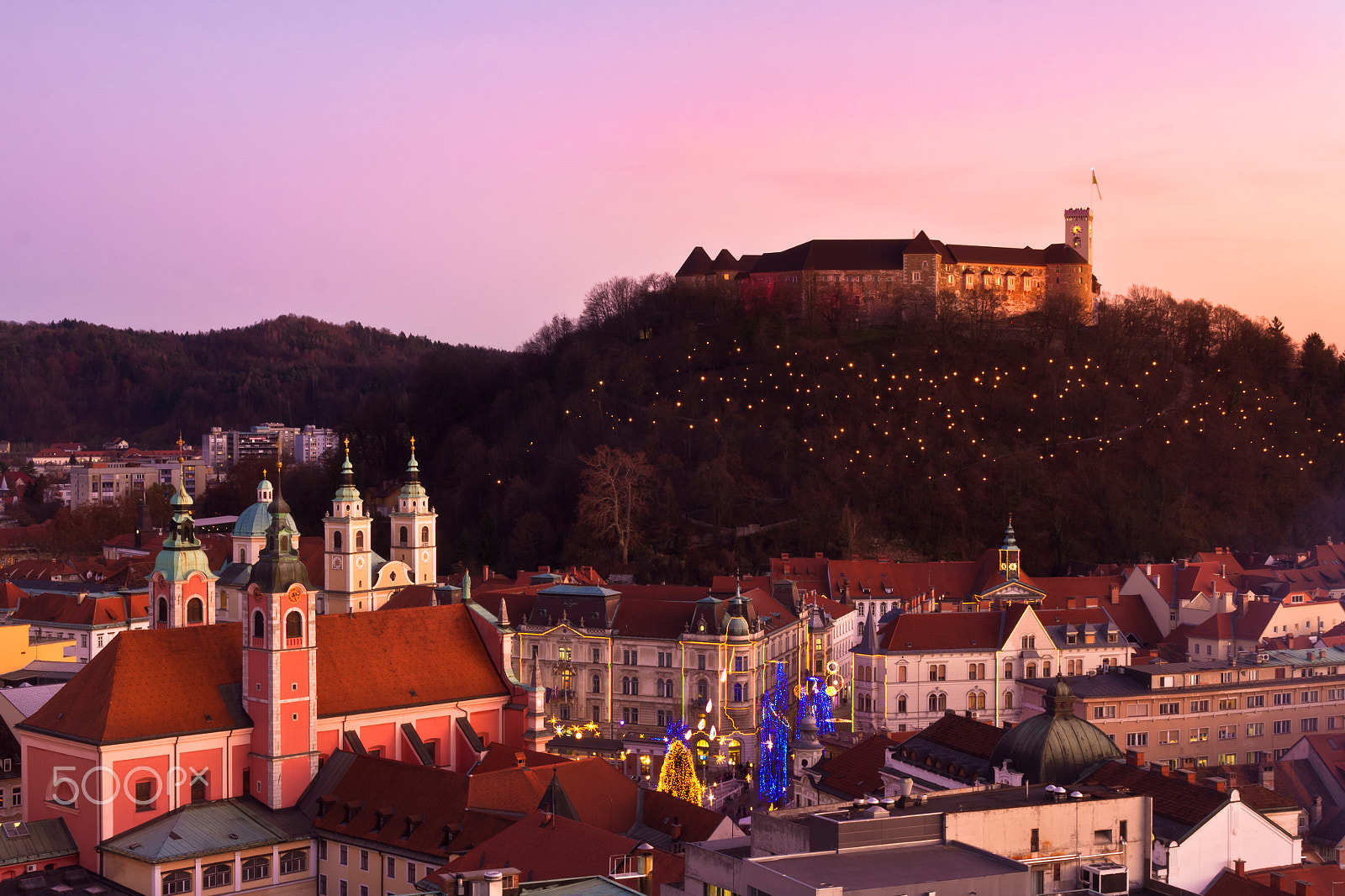 Canon EOS 50D + Sigma 18-50mm f/2.8 Macro sample photo. Panorama of ljubljana at dusk. photography