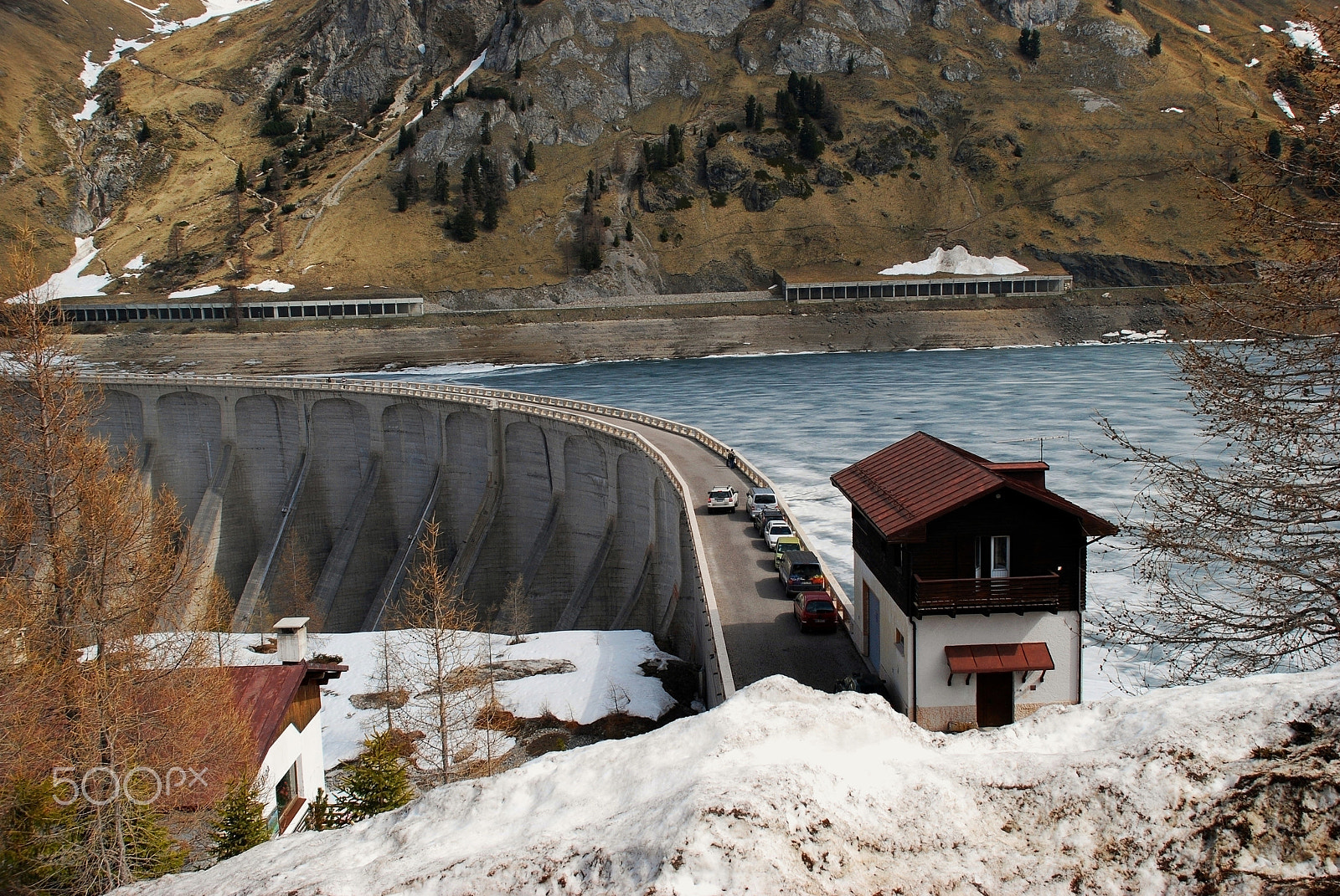 Nikon D40X sample photo. Frozen lake and dam, the italian dolomites photography