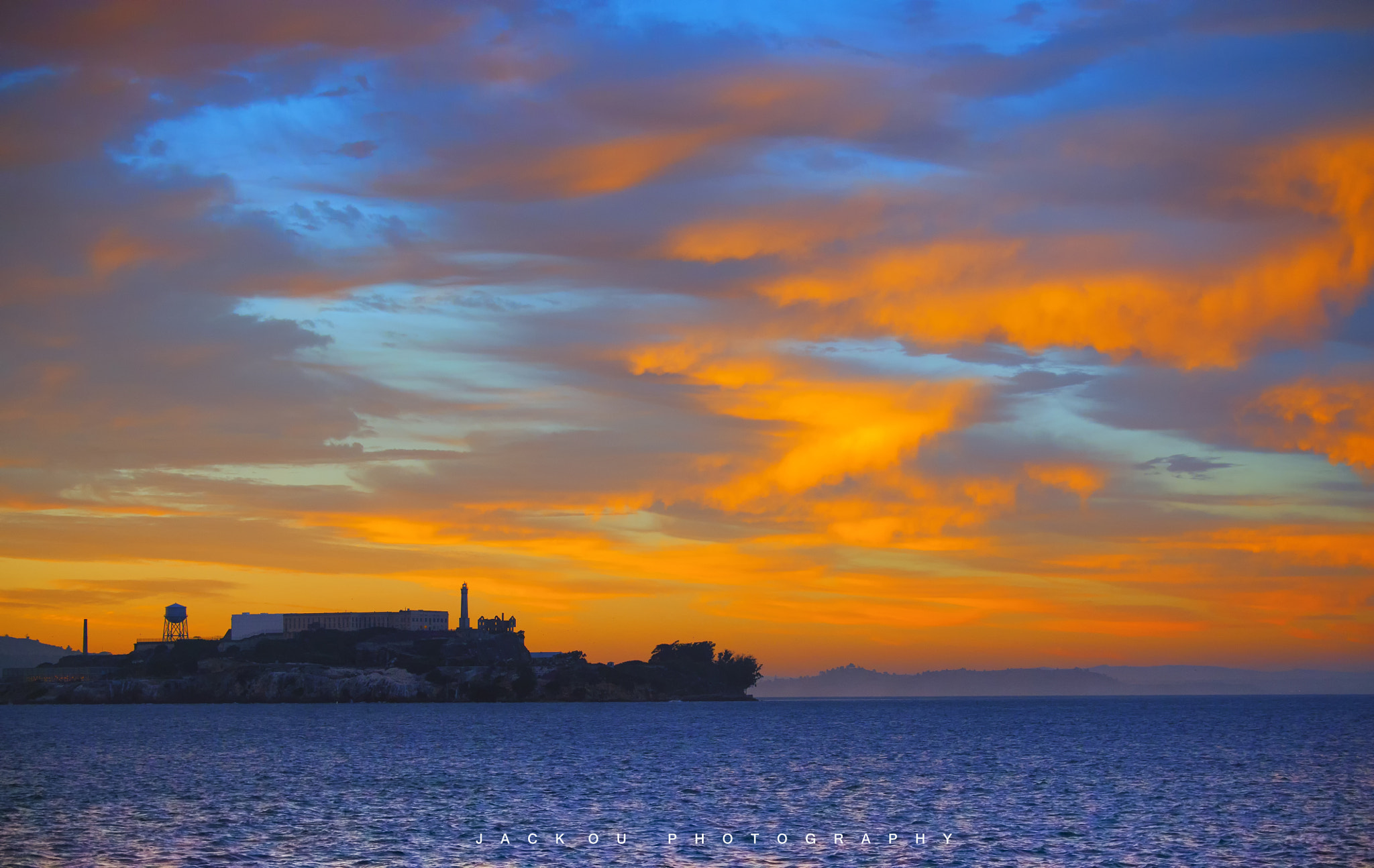 Nikon D3 sample photo. Golden sunset clouds over alcatraz island photography