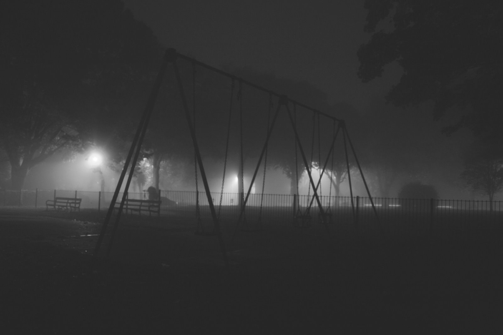 Canon EF-S 18-55mm F3.5-5.6 sample photo. Swing set in the mist photography