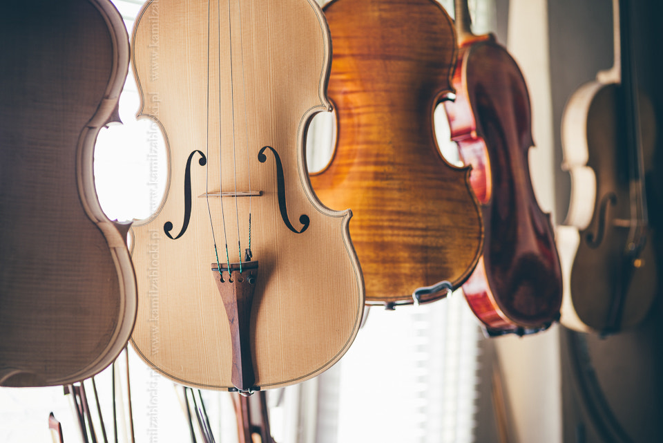Handmade violin on luthier workshop