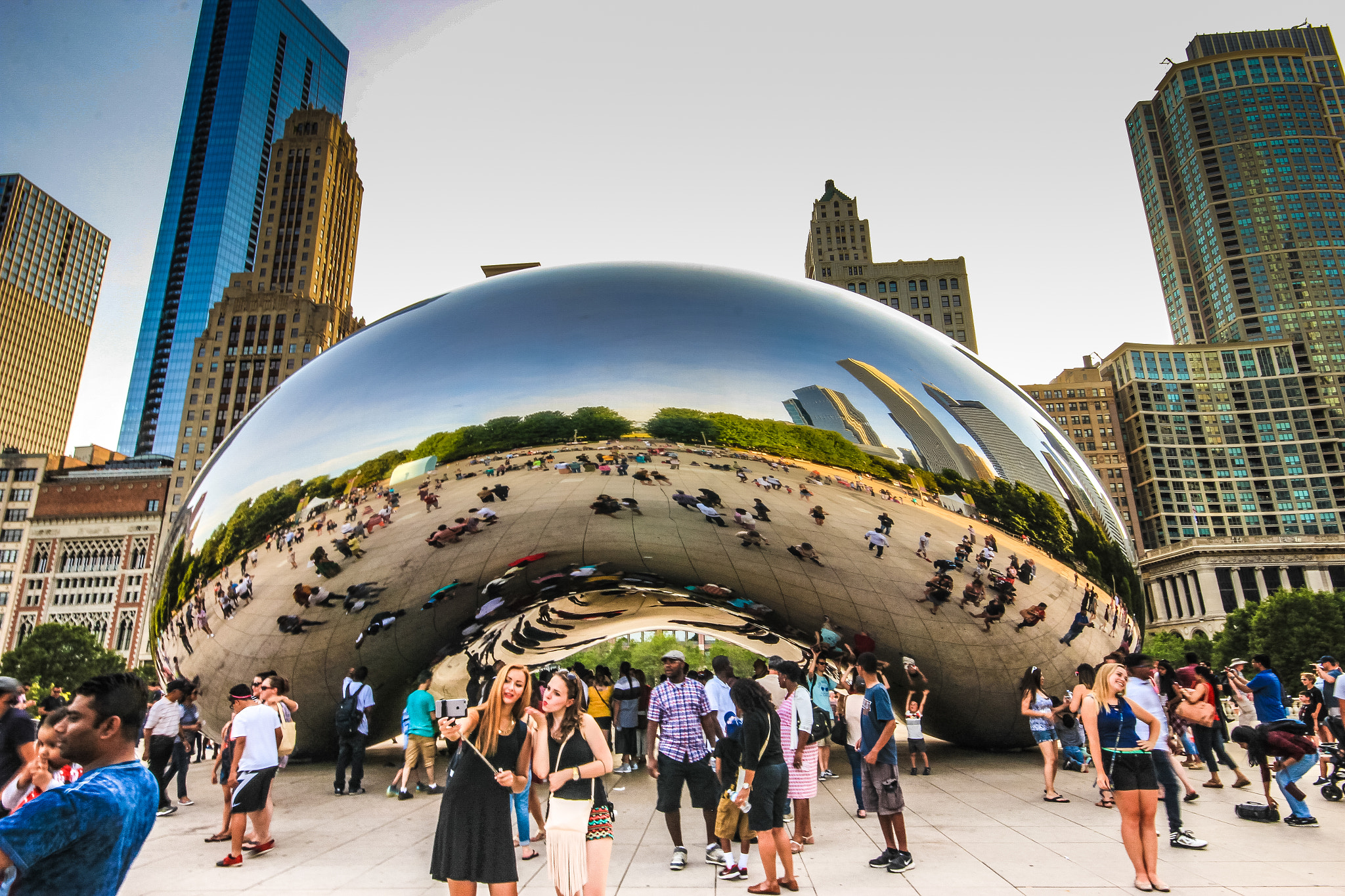 Sigma 10-20mm F4-5.6 EX DC HSM sample photo. Chicago bean in millennium park with reflection of skyscrapers photography