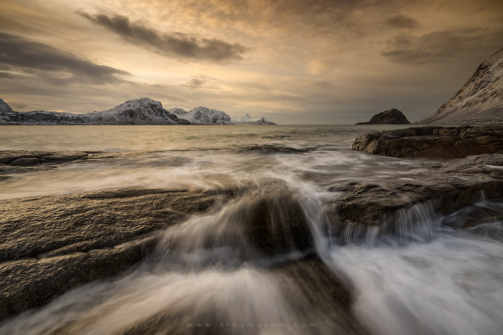 16-35mm F4 OSS sample photo. Golden times in haukland photography