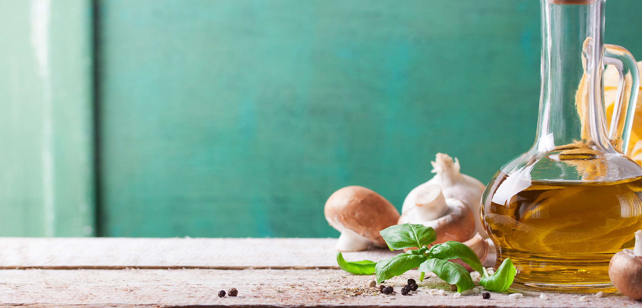 Canon EF-S 60mm F2.8 Macro USM sample photo. Food background with olive oil, fresh basil, pasta tagliatelle, mushrooms and pepper on a wooden... photography