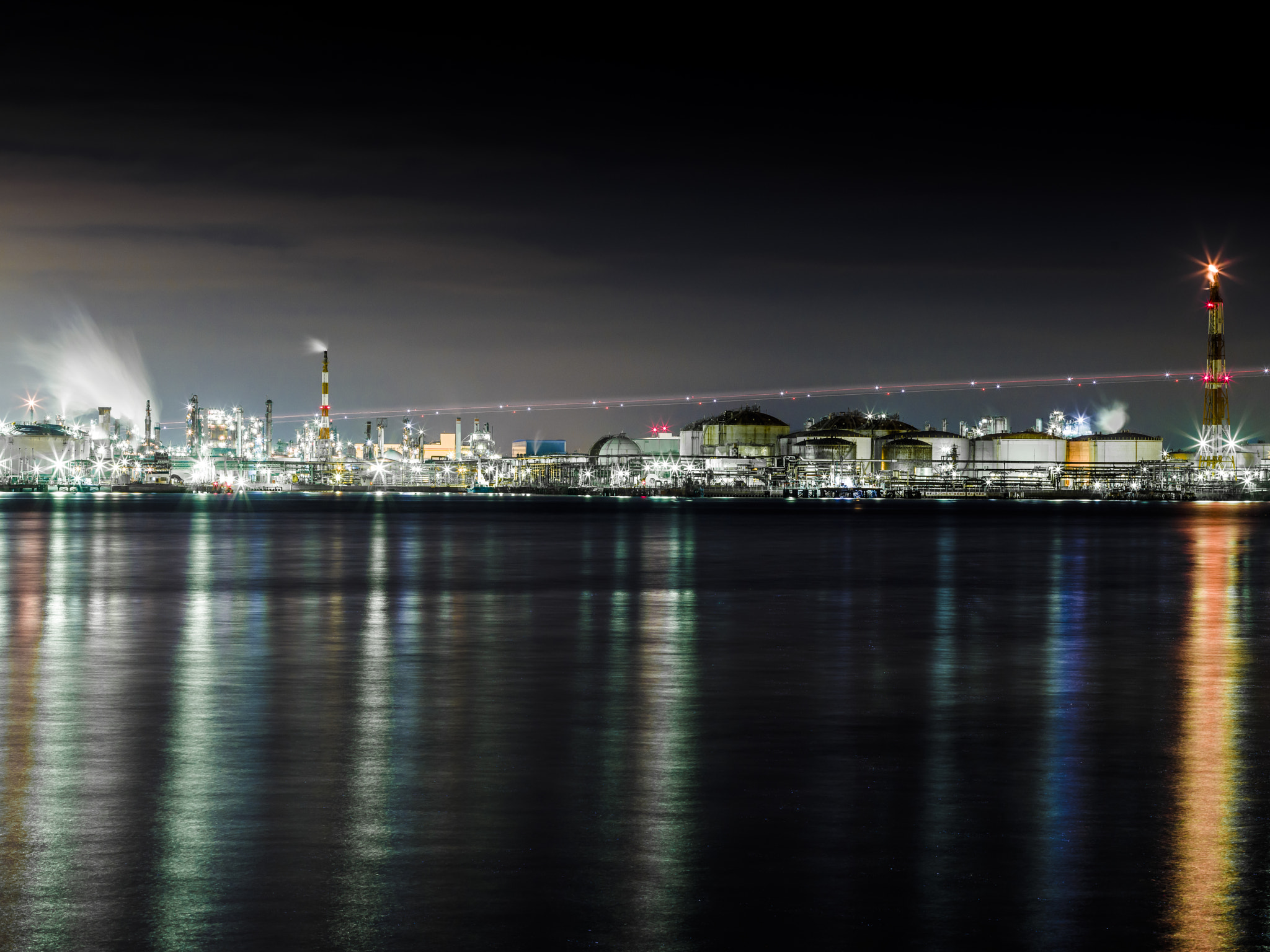 Pentax 645Z sample photo. Night factory and airplane photography