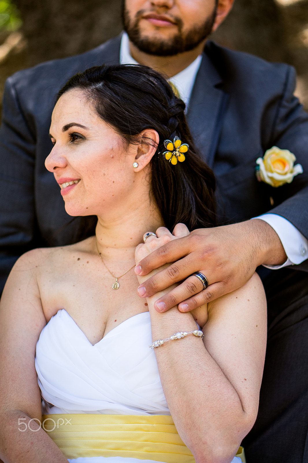 Sony a7R + E 50mm F1.8 OSS sample photo. Hispanic couple holding hands to show wedding ring photography