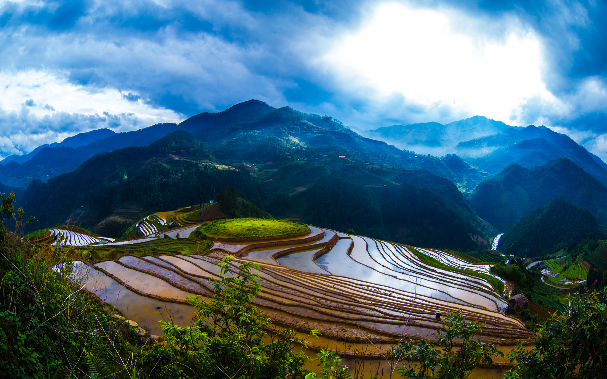 Rice fields on terraced of Mu Cang Chai , Vietnam.