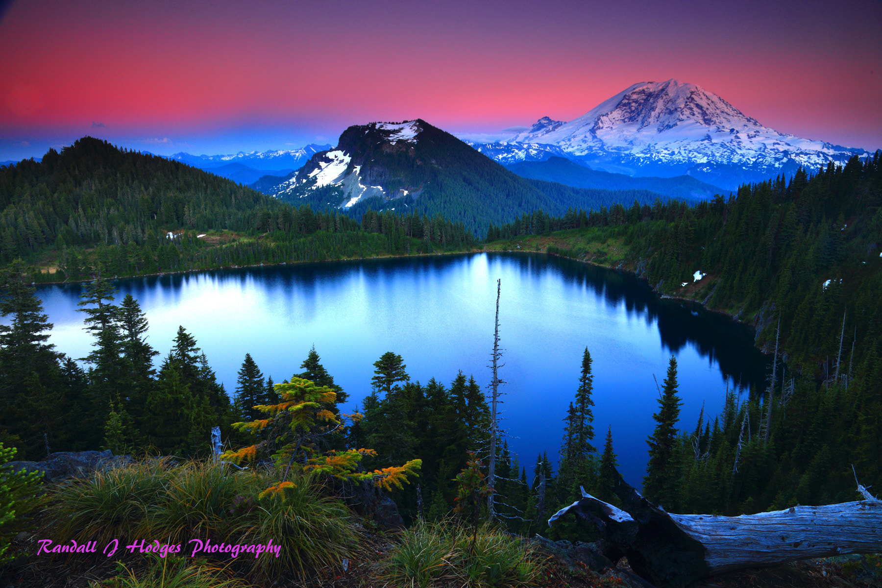 Sunset Alpenglow With Mt Rainier Towering Over Summit Lake in th by