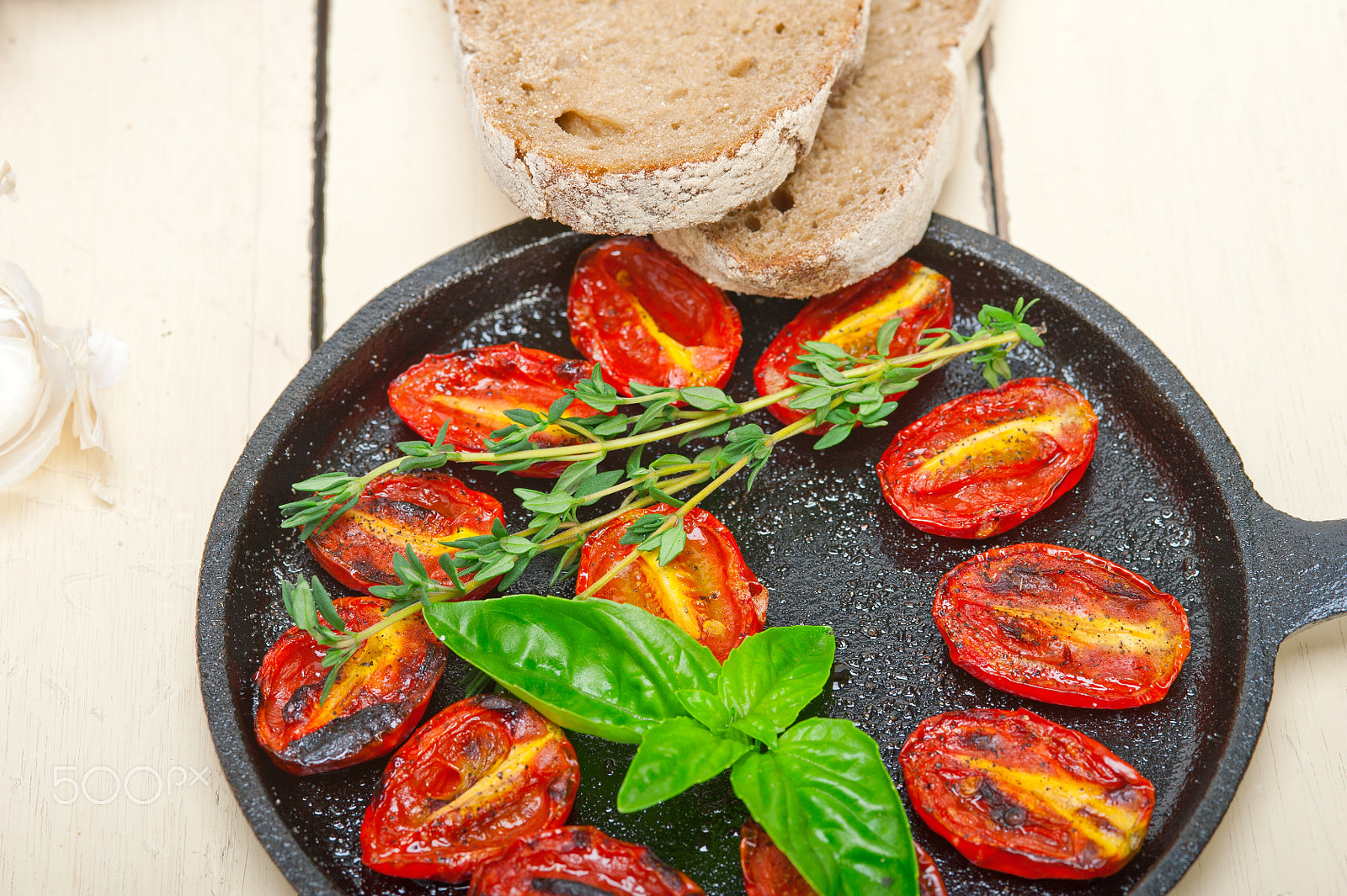 Nikon D700 + AF Micro-Nikkor 105mm f/2.8 sample photo. Baked cherry tomatoes with basil and thyme photography