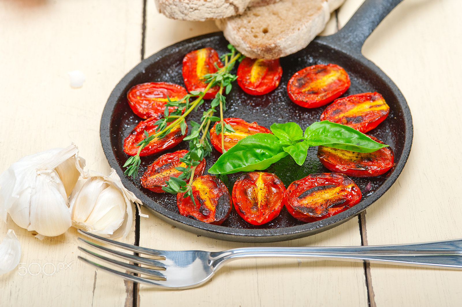 Nikon D700 + AF Micro-Nikkor 105mm f/2.8 sample photo. Baked cherry tomatoes with basil and thyme photography