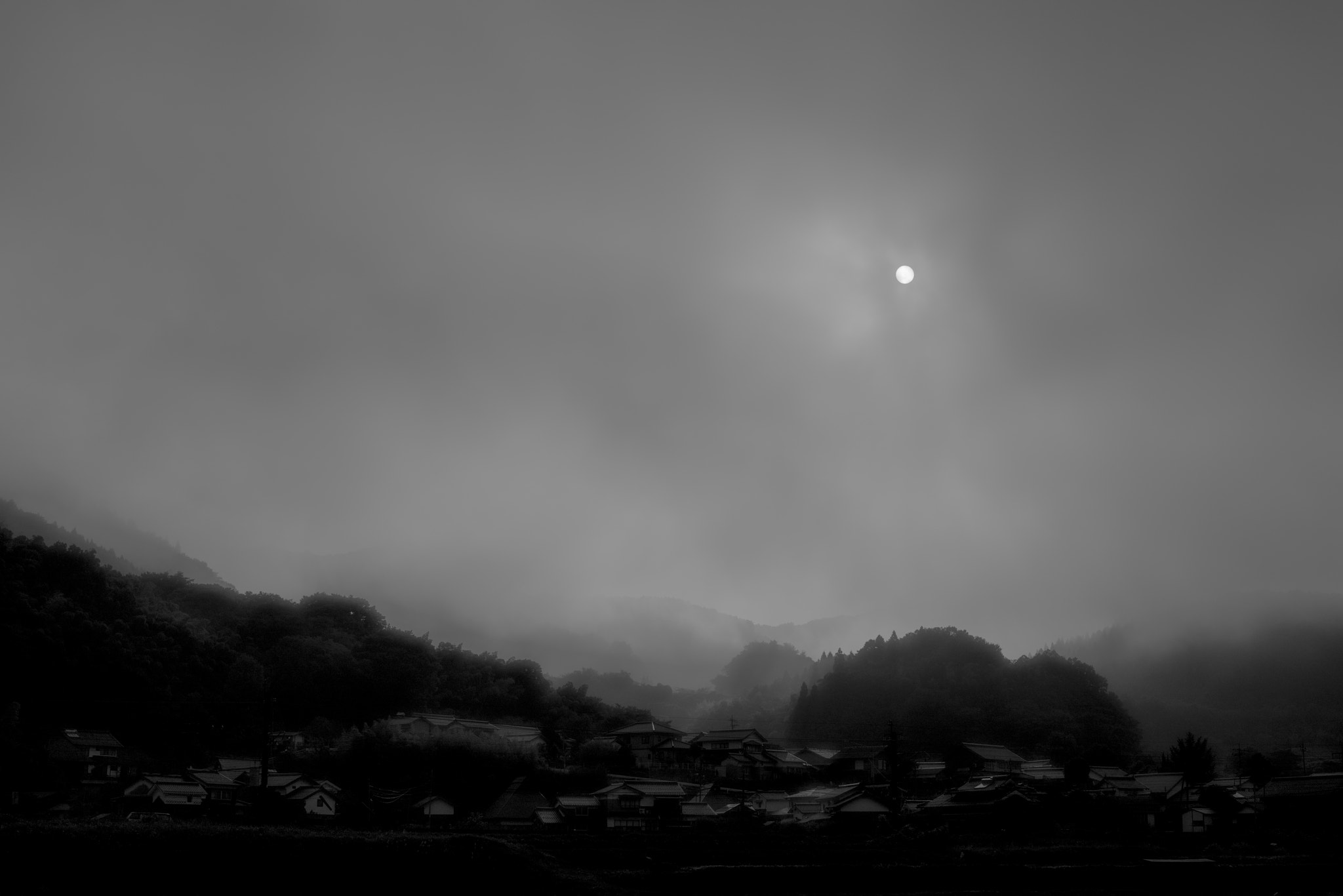 Sony a7R II + Canon EF 50mm F1.2L USM sample photo. Foggy morning of japanese village photography
