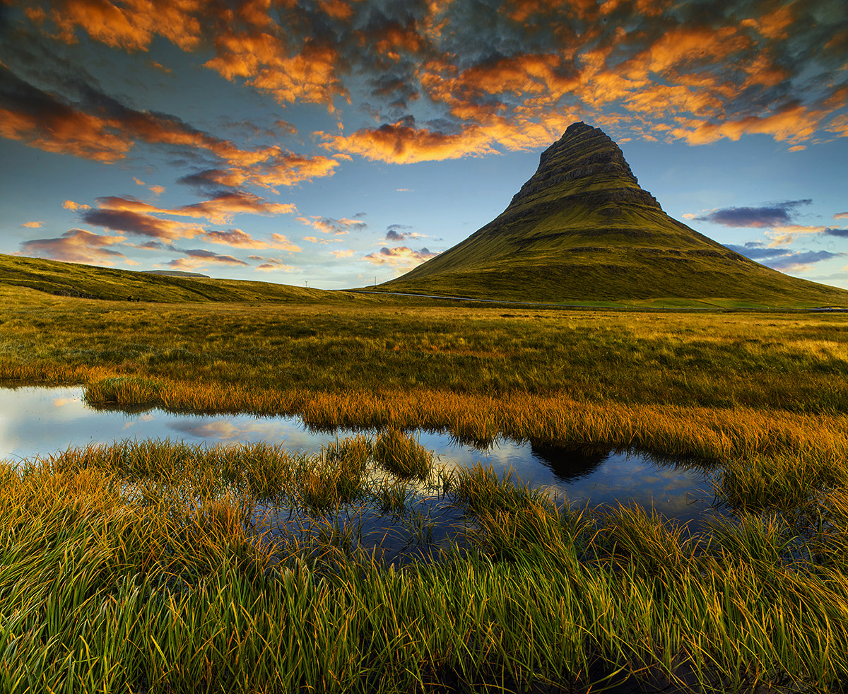 Phase One IQ260 sample photo. Fire clouds and mount kirkjufell, iceland. photography