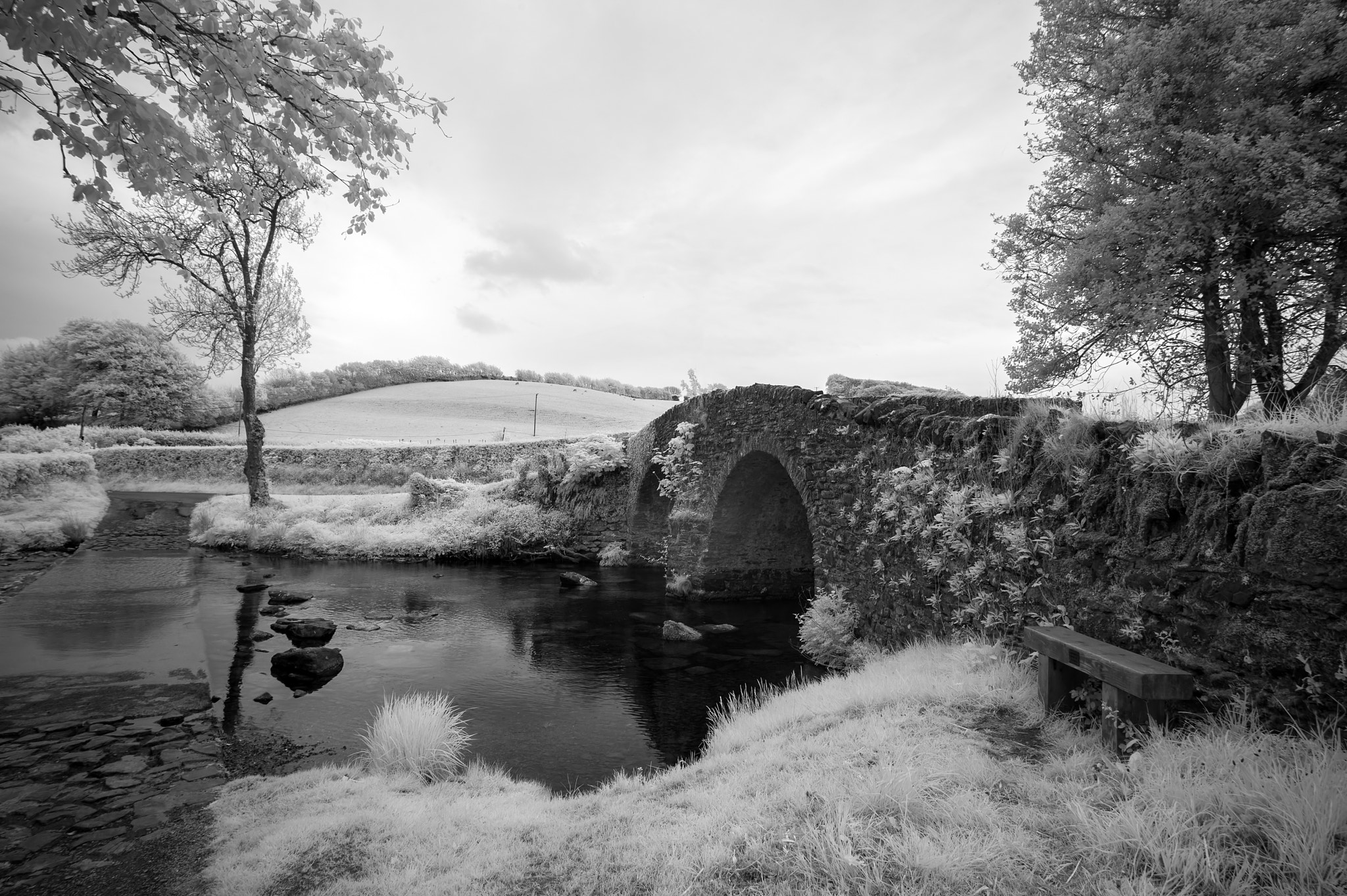 Nikon AF-S Nikkor 18-35mm F3.5-4.5G ED sample photo. Stunning black and white infrared landscape image of old bridge photography