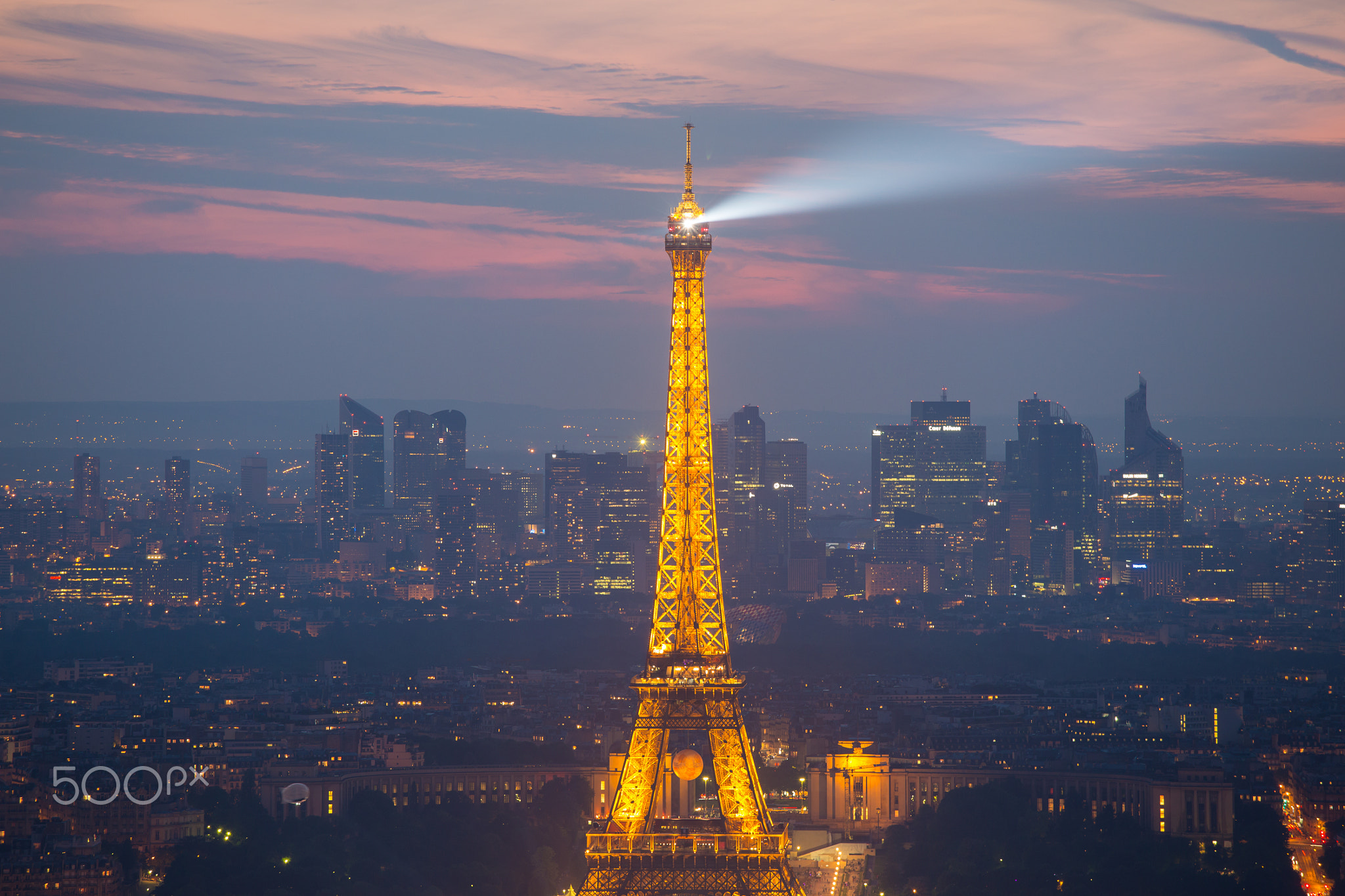 Eiffel Tower and Paris cityscape from above, France