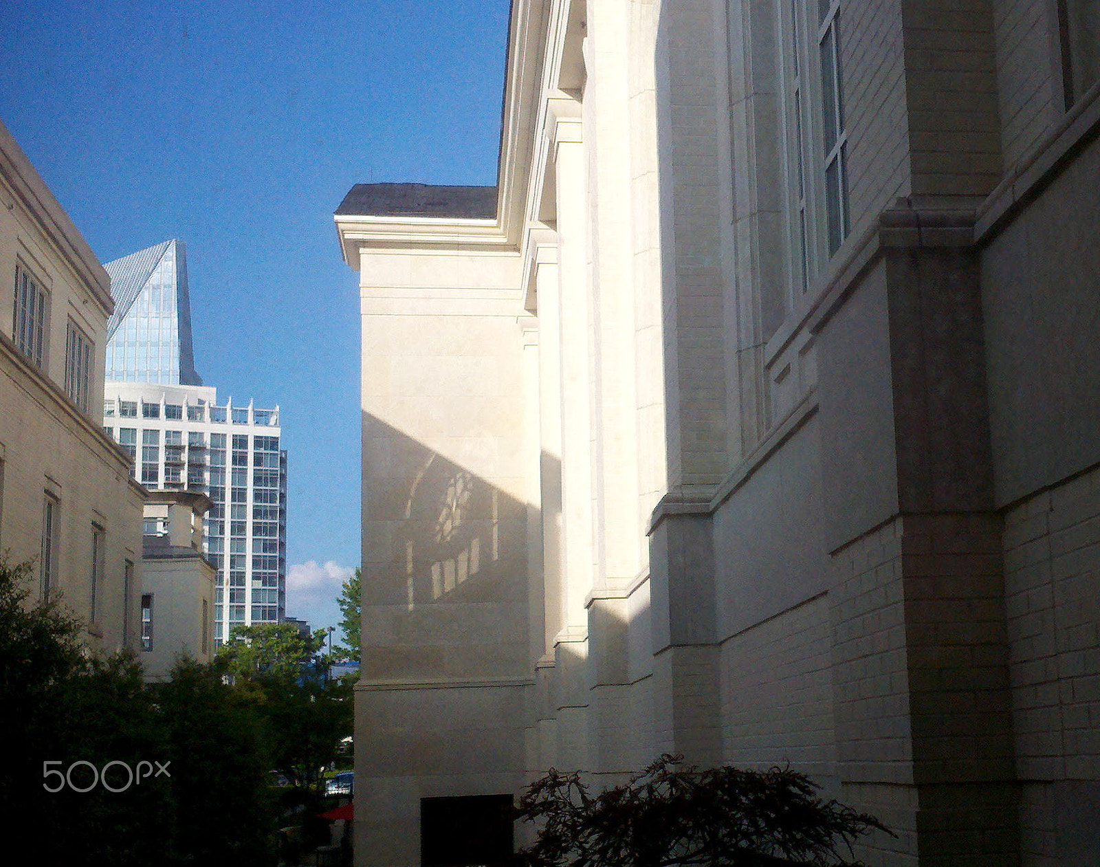 Motorola Droid II sample photo. Church courtyard & modern buildings photography